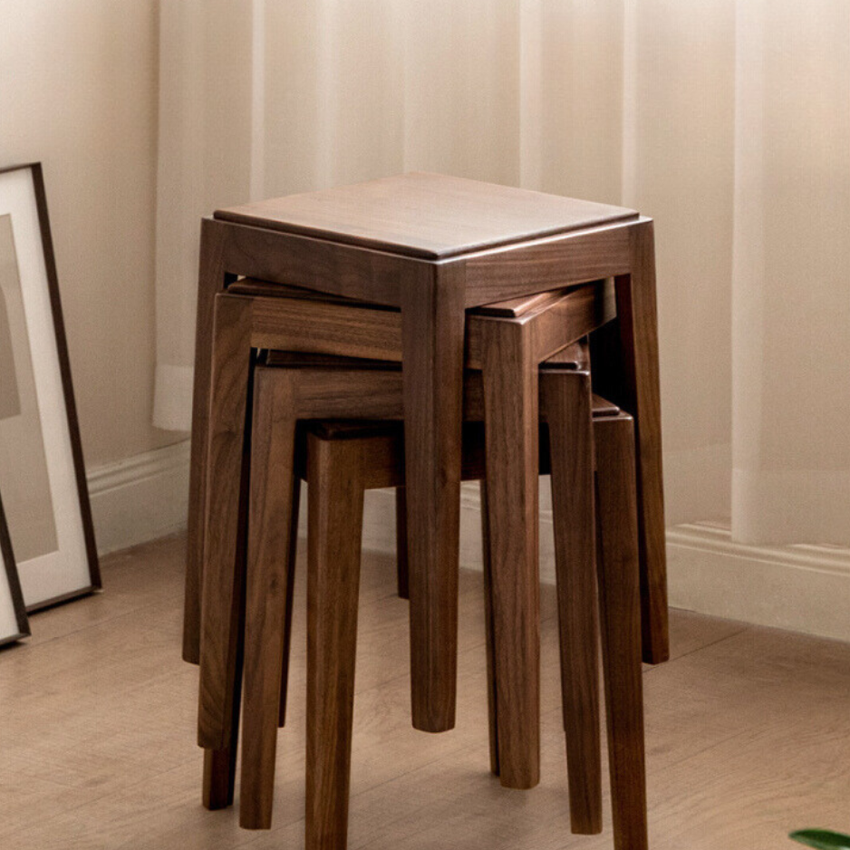 Premium Black Walnut Solid Wood Folding Stool - Modern Handcrafted Bar Stool for Kitchen Island, Dining Room & Home Decor | Space-Saving Design for Small Spaces