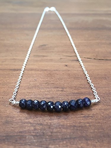 Jewelz Sapphire Bar Necklace - Midnight Blue Faceted Sapphire Bead Pendant, 4mm Gemstone Jewelry for Women | September Birthstone Gift for Her | Perfect for Weddings, Anniversaries & Special Occasions