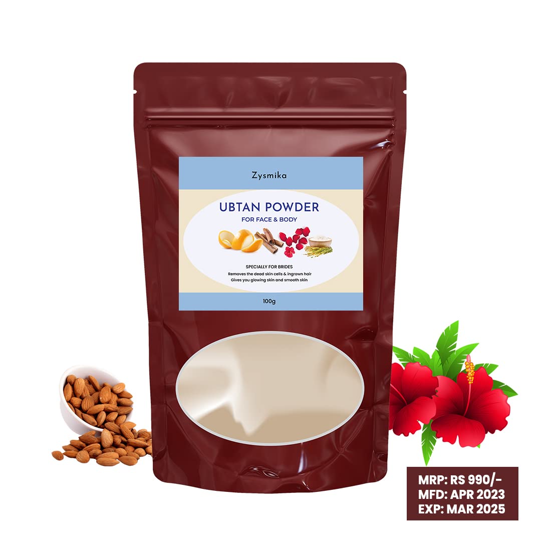 Zysmika Ubtan Powder for Face & Body - 100g (Pack of 2) | Natural Skin Whitening & Glowing Treatment | Homemade Facial Hair Removal | Perfect for Daily Skincare & Bridal Prep