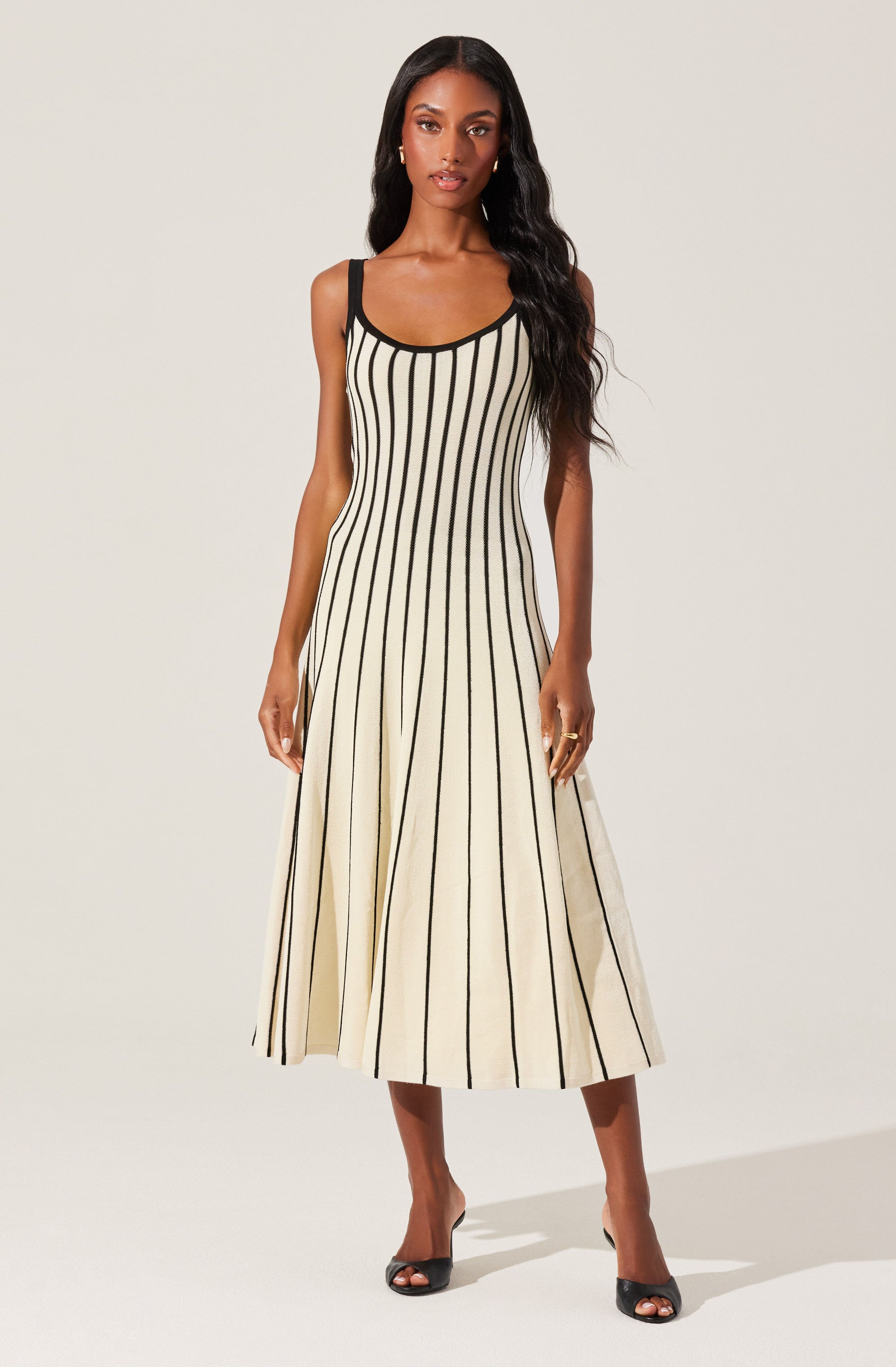 Irecia Striped Sweater Midi Dress for Women - Soft Knit Long Sleeve Bodycon Dress for Fall Winter, Perfect for Office, Date Night and Holiday Parties