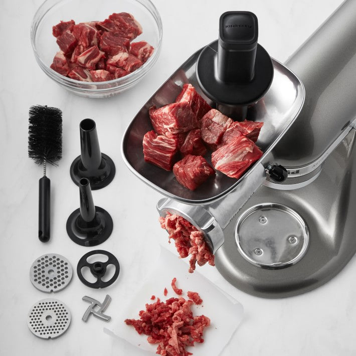 KitchenAid KSMMGA Metal Food Grinder Attachment - Grind Meat, Vegetables & More for Sausages, Burgers & Homemade Meals - Perfect for KitchenAid Stand Mixers