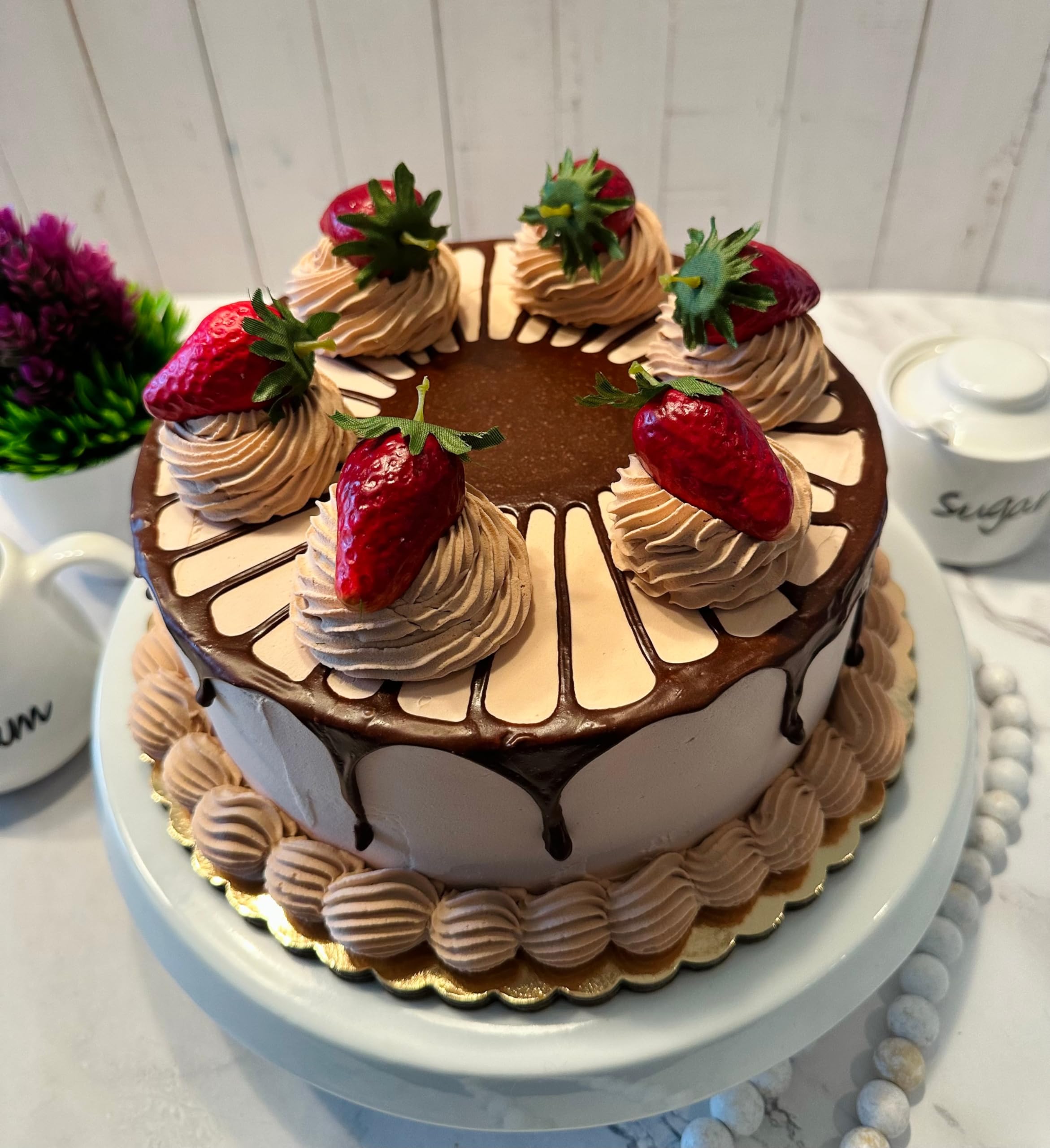 Dezicakes Handmade Fake Chocolate Stripe Cake - Artificial Decorative Cake for Party, Wedding, and Dessert Table Displays