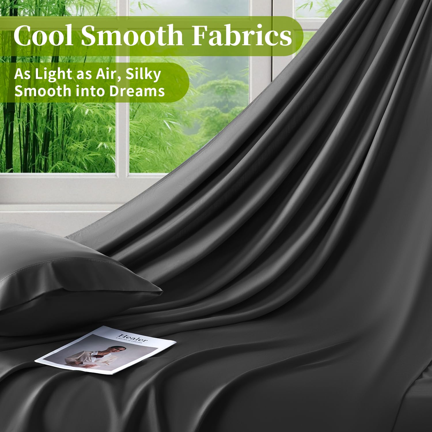 Shilucheng 100% Bamboo Viscose Queen Size Sheet Set (6 Pieces) - Ultra Cooling & Silky Soft Bedding with 16