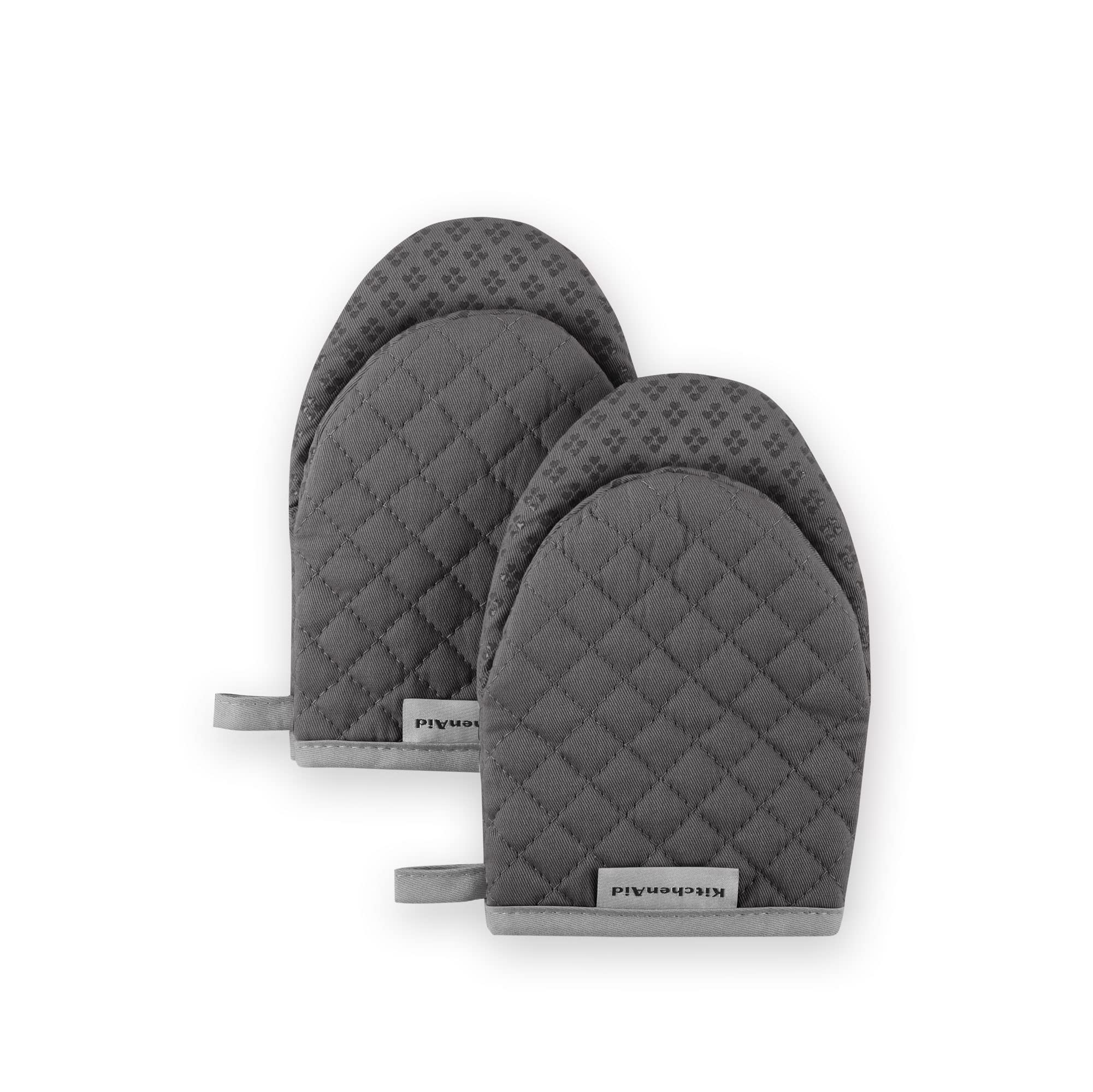 KitchenAid Mini Oven Mitt Set of 2 - 5.5x8 Inches Heat Resistant Charcoal Grey Oven Gloves for Baking, Grilling & Cooking - Perfect for Kitchens, BBQs & Outdoor Cooking