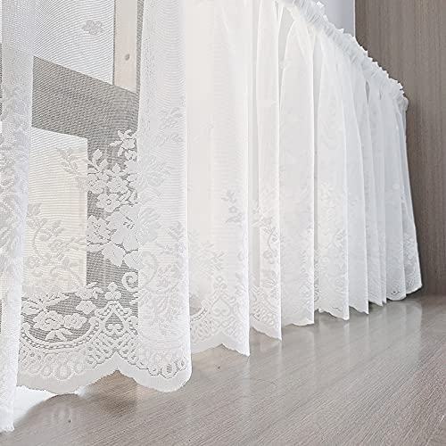 AOKQYA White Lace Valance Curtains 18 Inch Length, Farmhouse Style Kitchen Window Curtains for Cozy Home Decor