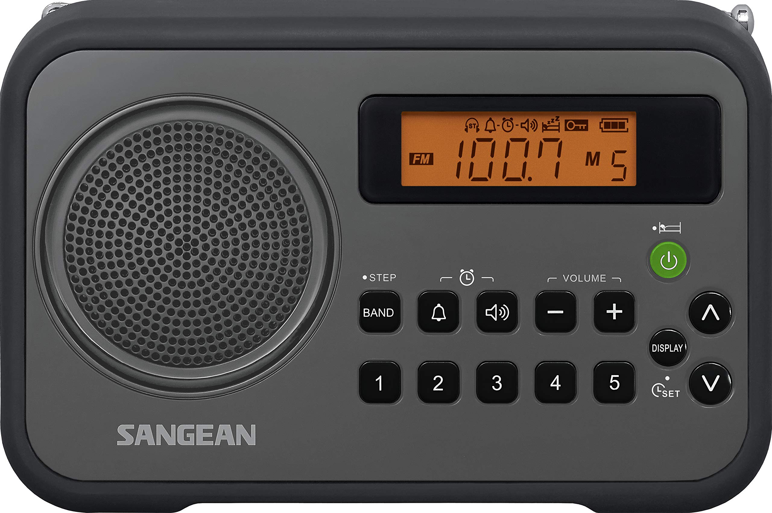 Sangean PR-D18BK AM/FM Portable Radio with Protective Bumper - Compact & Durable Gray/Black Design for Outdoor, Emergency, and Home Use