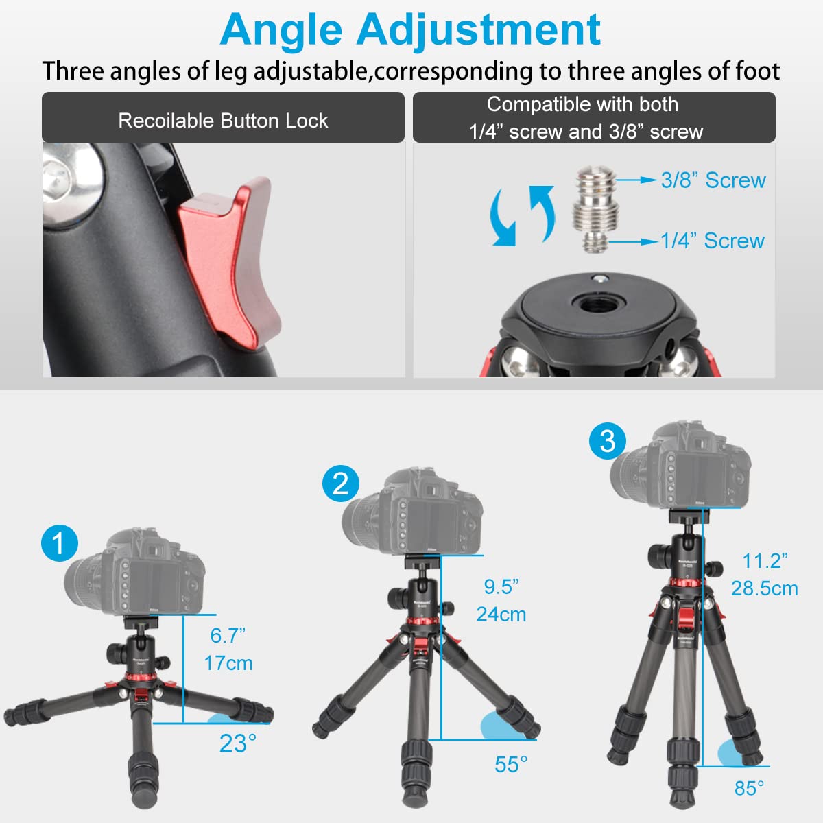 Koolehaoda Carbon Fiber Camera Tripod - Portable Compact Travel Tripod with 360° Ballhead, Mini Desktop Tripod for DSLR/Mirrorless Cameras (Max Load 22lbs/10kg) - Perfect for Travel, Vlogging & Outdoor Photography