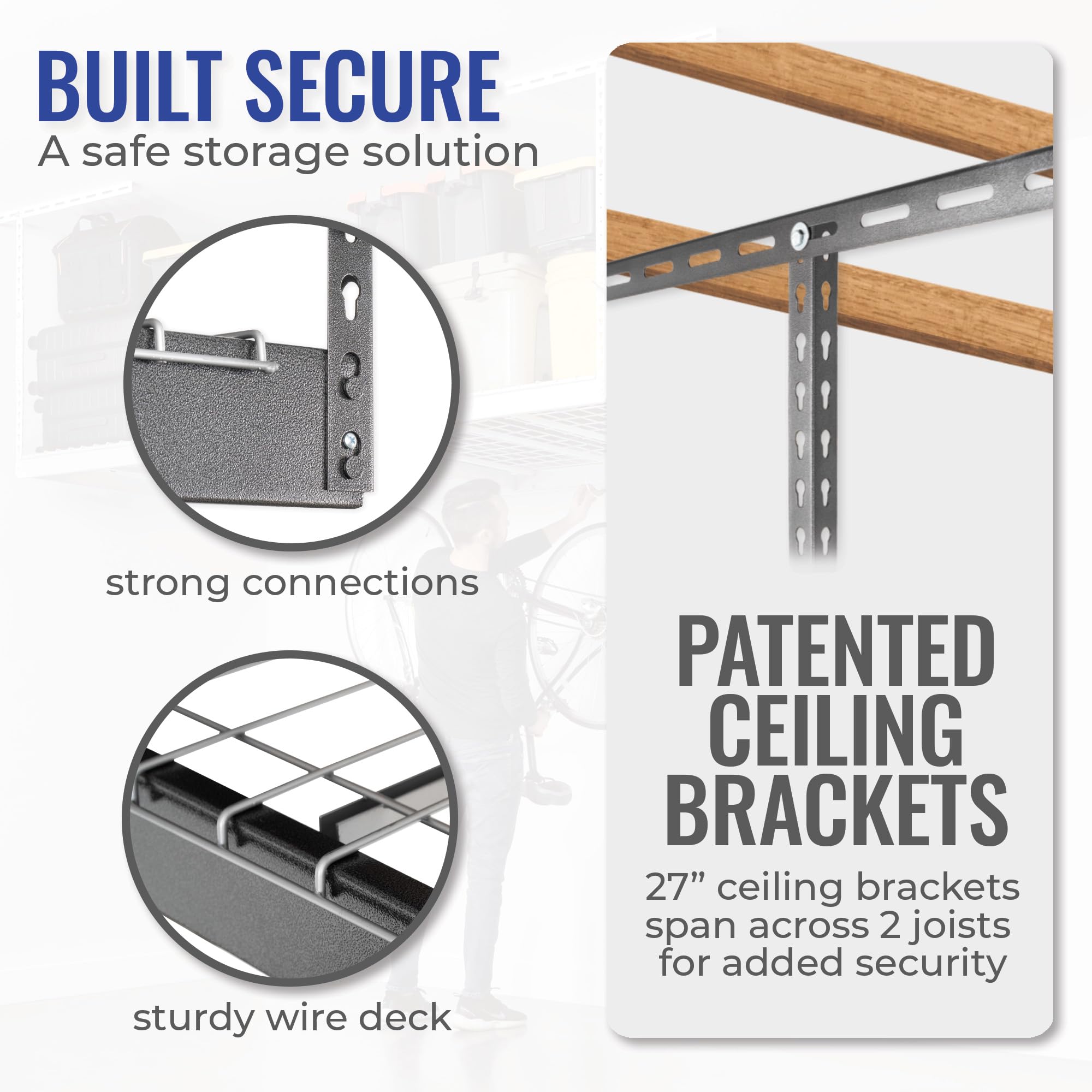 Heavy Duty Overhead Garage Storage Rack - 600 lb Capacity Ceiling Mount Organizer, Adjustable 4x8 Hammertone Shelf (18