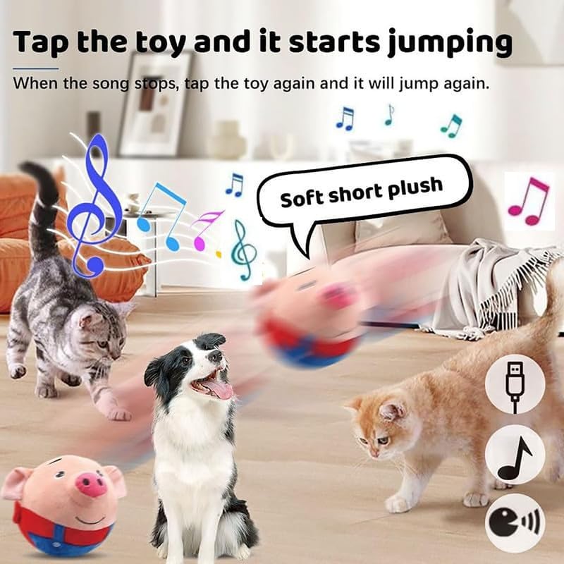 Interactive Dog Toys for Active Pets - 2025 New Rechargeable Squeaky Moving Plush Ball Toy with Music (Blue Pig) - Perfect for Indoor Play, Training, and Keeping Dogs Entertained