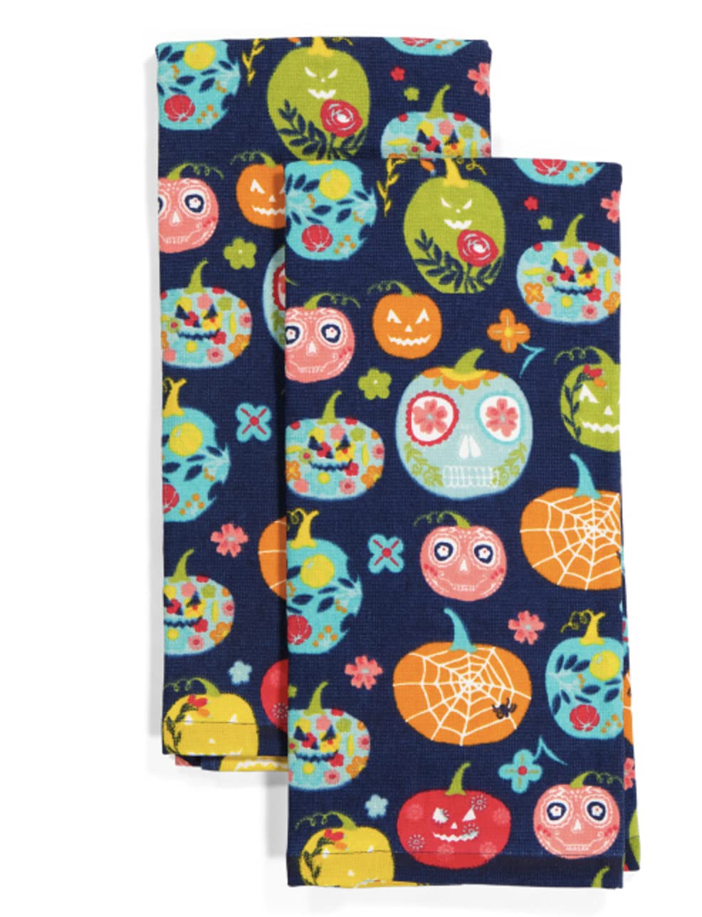Cynthia Rowley Hippie Pumpkins Kitchen Towels Set of 2 - Heavy Weight Terry Cloth Hand Towels, Navy Blue - Absorbent Dish Towels for Kitchen, Bathroom & Holiday Decor