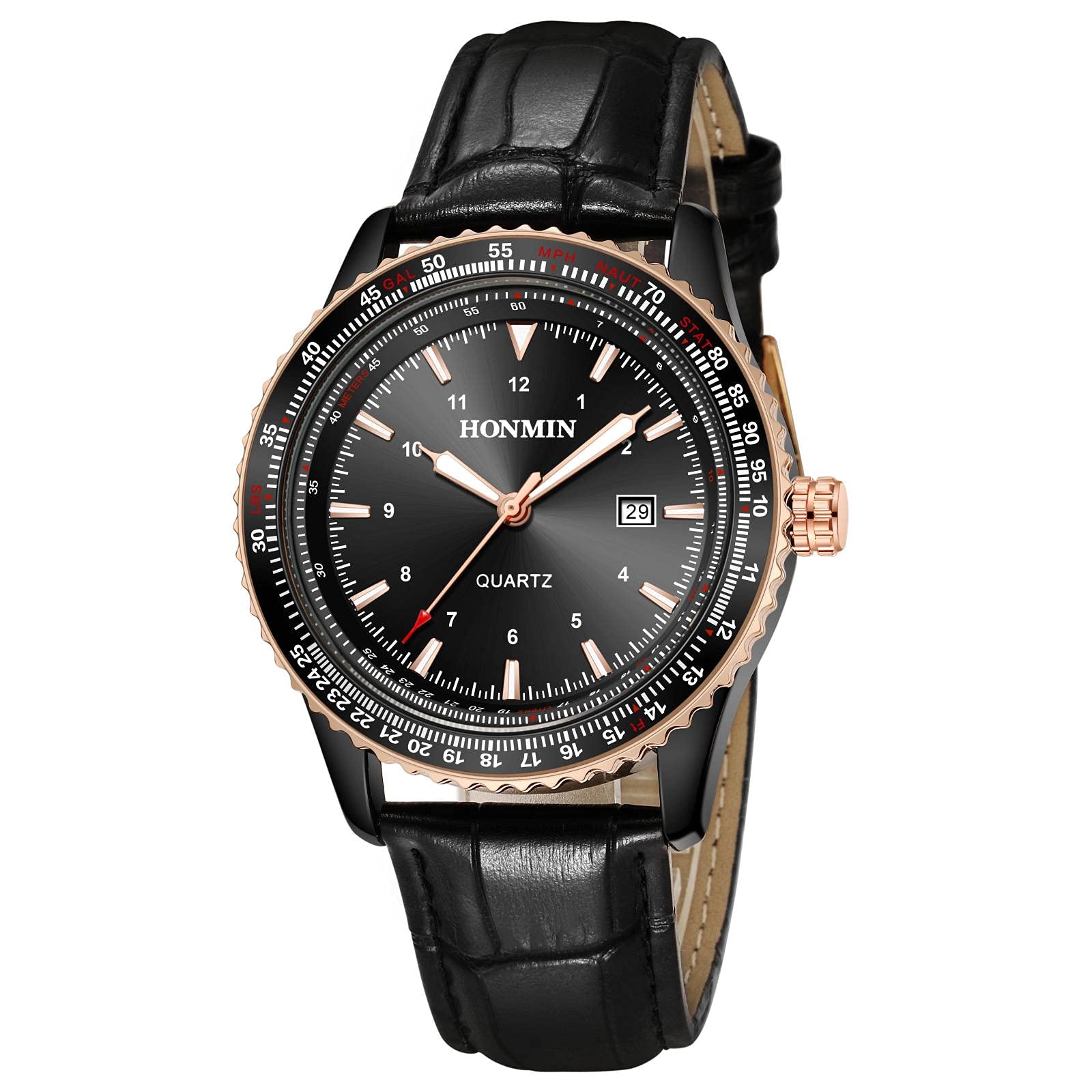 HONMIN Men's Chronograph Date Analog Quartz Watch with Leather Strap - Stylish Casual Fashion Wristwatch for Everyday Wear, Business & Outdoor Activities