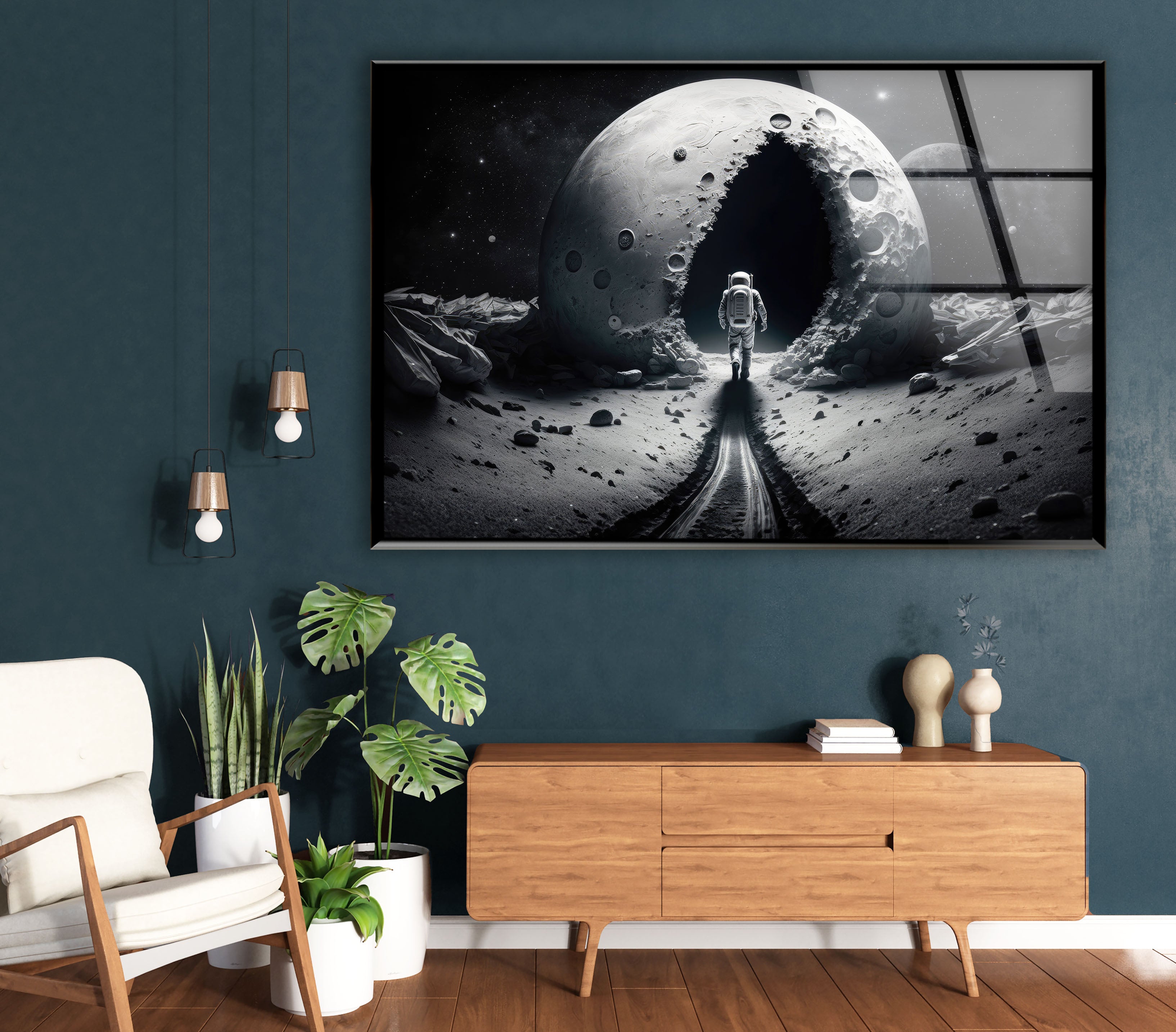 Astronaut Moonwalk Wall Art - Surreal Space Galaxy Glass Print for Home & Office Decor | Unique Sci-Fi Poster for Living Room, Bedroom, or Gift