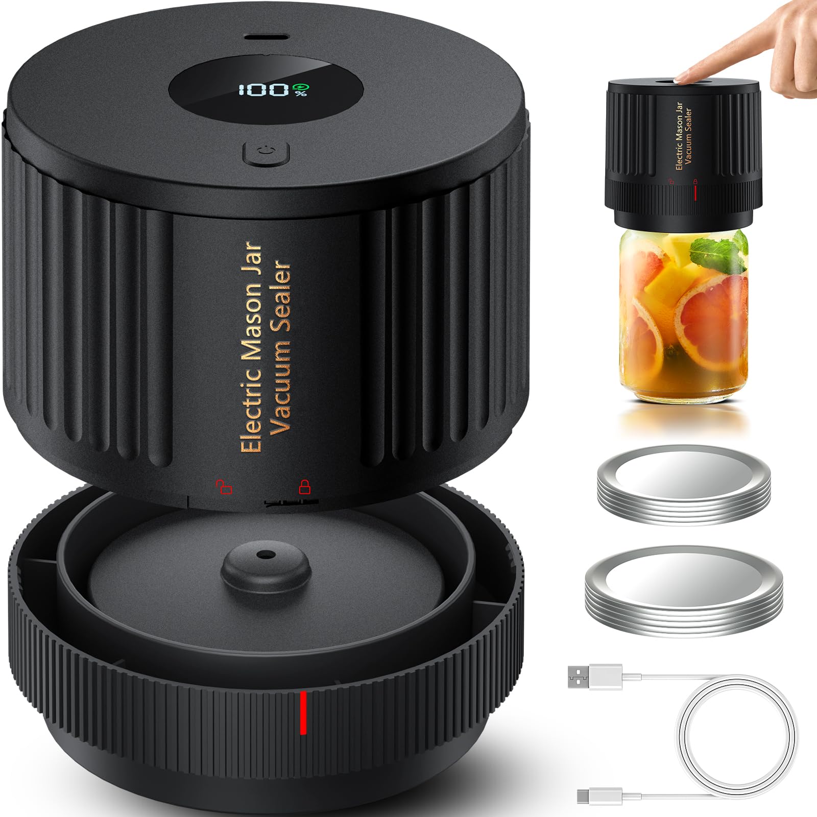 Electric Mason Jar Vacuum Sealer Kit - Wide Mouth & Regular Mouth Jar Sealer for Food Preservation | Perfect for Meal Prep, Canning, Sous Vide & Long-Term Food Storage