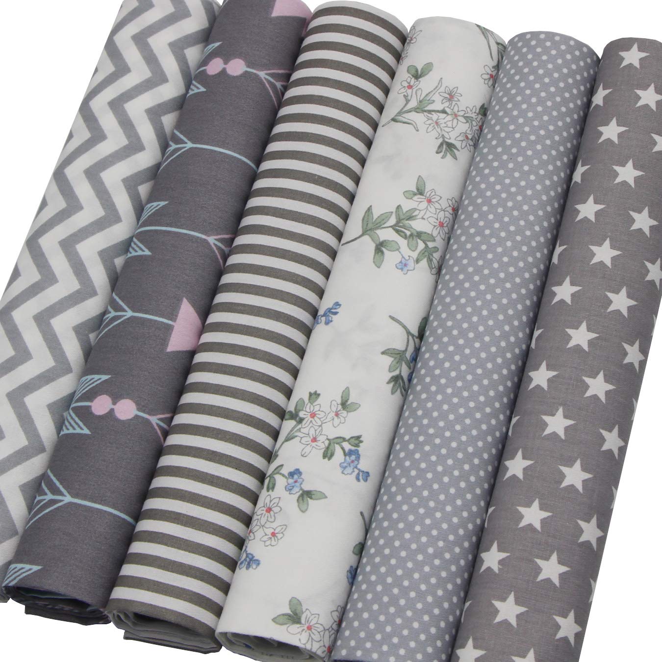 6Pcs 20x20 Inch Cotton Fabric Squares Bundle - Pre-Cut Quilting & Sewing Fabric for DIY Crafts, Patchwork, Scrapbooking - Soft Fat Quarters for Handmade Decorations & Home Sewing Projects (Gray)