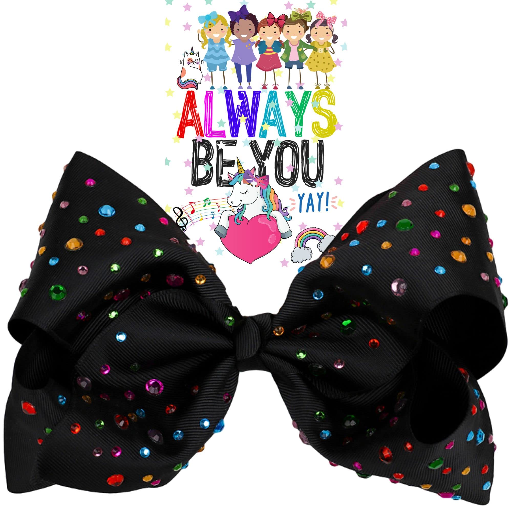 Rhinestone Hair Bow Clip for Girls - 8 Inch Large Hair Accessories for Toddlers & Cheerleading