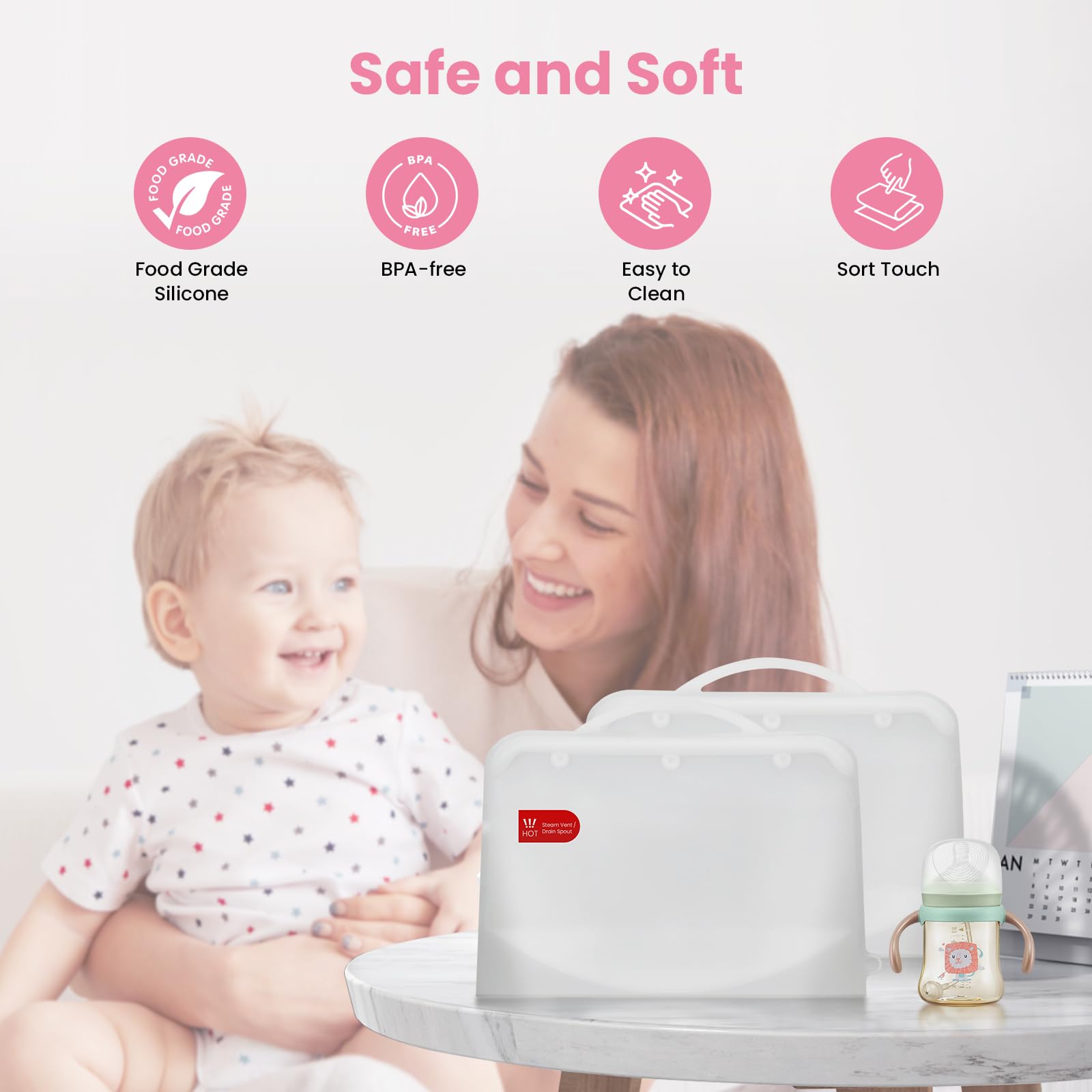 Reusable Silicone Microwave Steam Sterilizer Bag for Baby Bottles, Pacifiers & Pump Parts - Safe & Easy to Use for Home, Travel & Daycare - BPA-Free, Compact & Portable (1PC, White) - Perfect for Busy Moms, Traveling Families & On-the-Go Sterilization