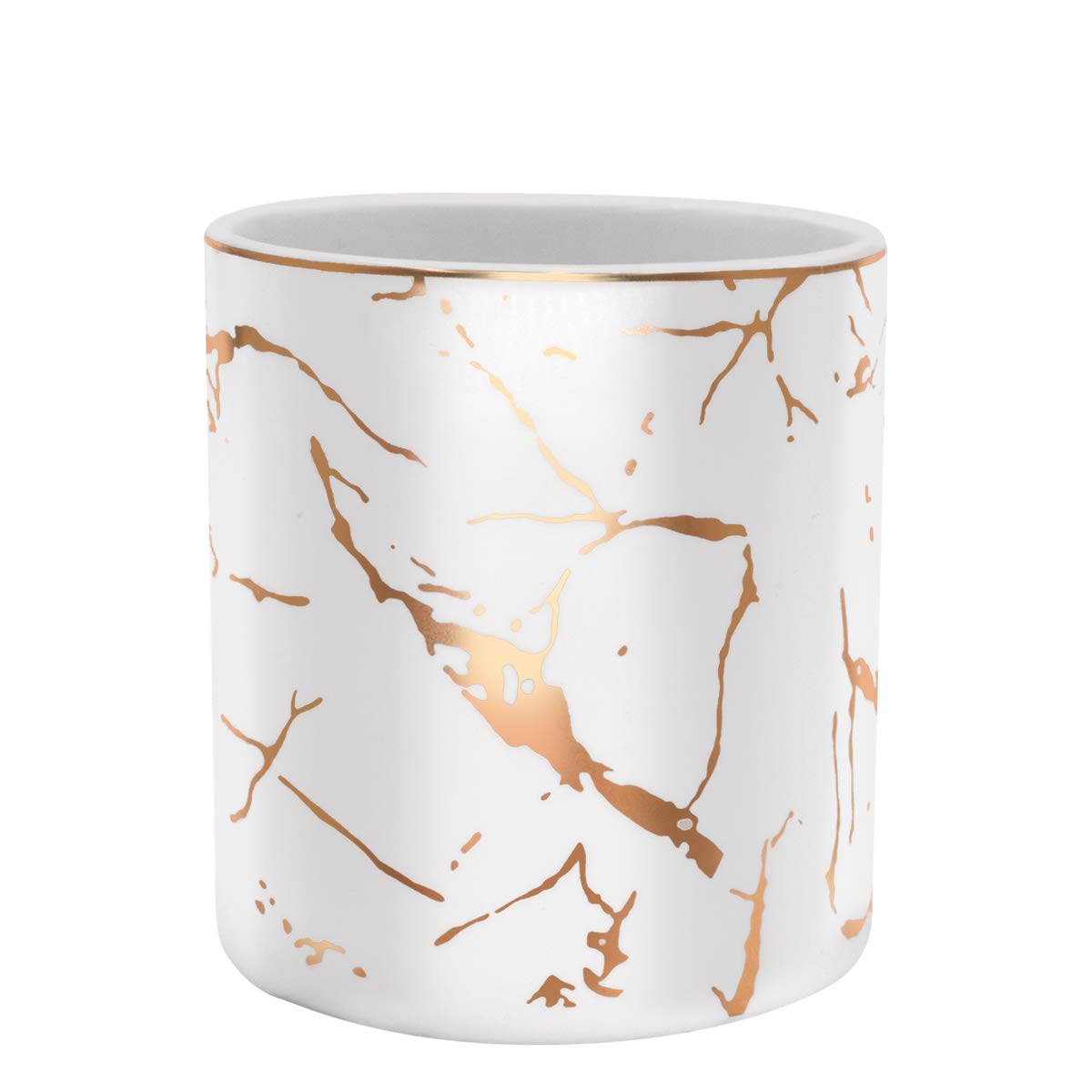 Ceramic Pen Holder for Desk - Marble Pencil Cup Organizer for Office & Makeup Brushes (White)