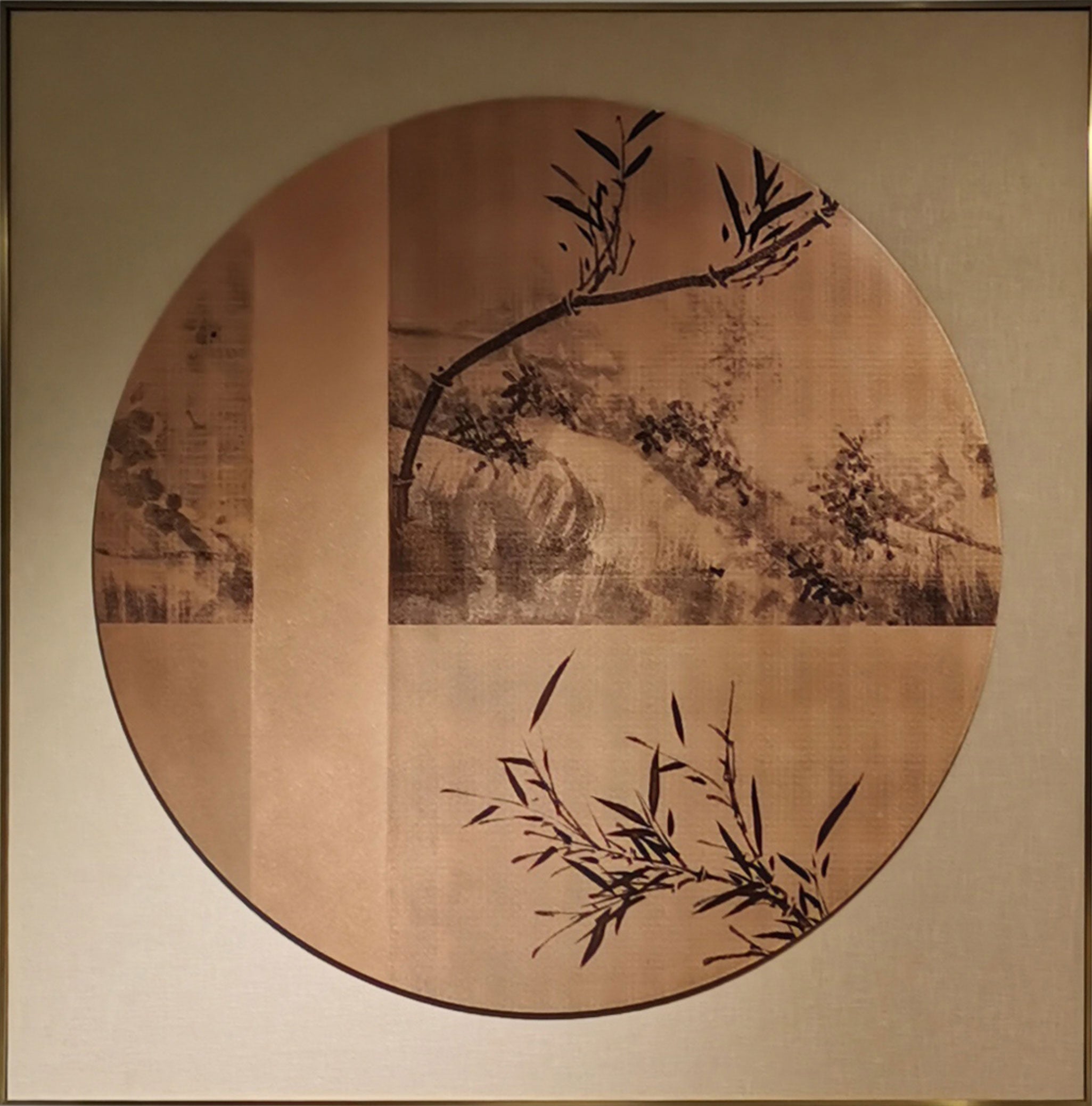 Handmade Bamboo and Brass Etching Art Wall Decor - Asian Inspired Home Decor for Living Room, Bedroom & Office