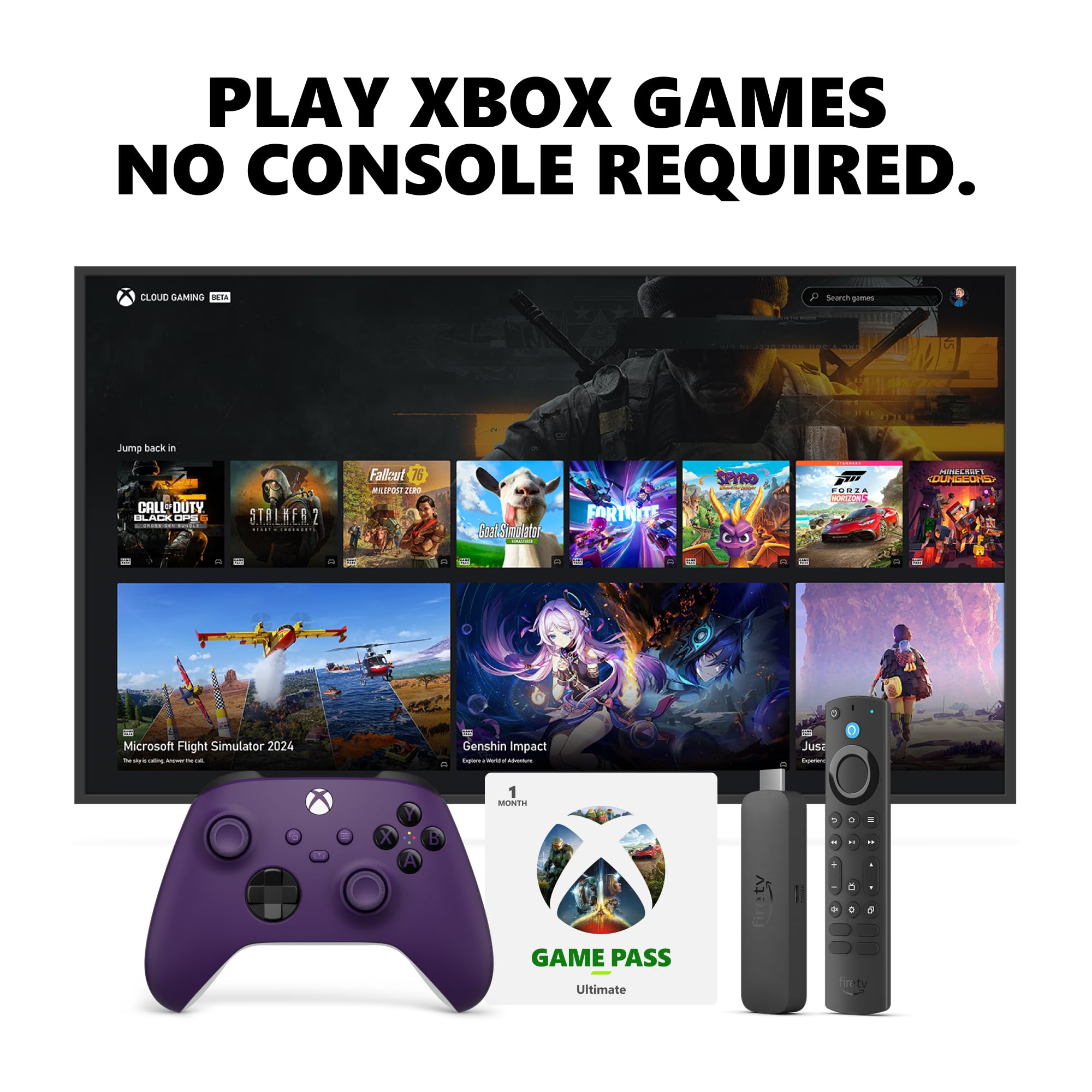 Amazon Fire TV Stick 4K Max with Astral Purple Core Wireless Controller & 1 Month Game Pass Ultimate Bundle - Stream 4K Content & Play Cloud Games on Your TV