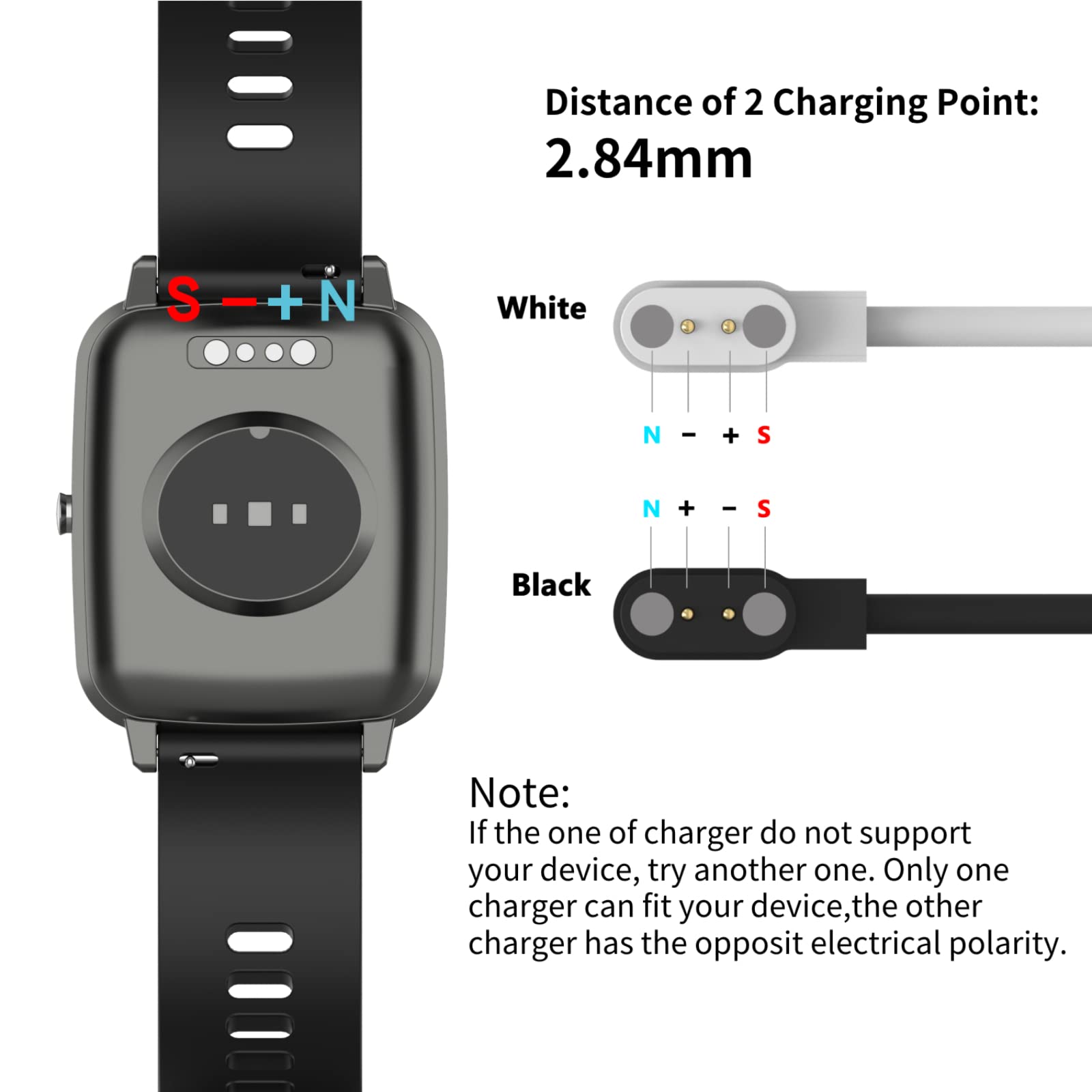 MVEFOIT/Wwzzey Y22 Smartwatch Charger Cable 3.4ft USB Replacement Charging Dock - Compatible with MVEFOIT Smartwatch Accessories (White & Black) - Perfect for Home, Office & Travel Charging