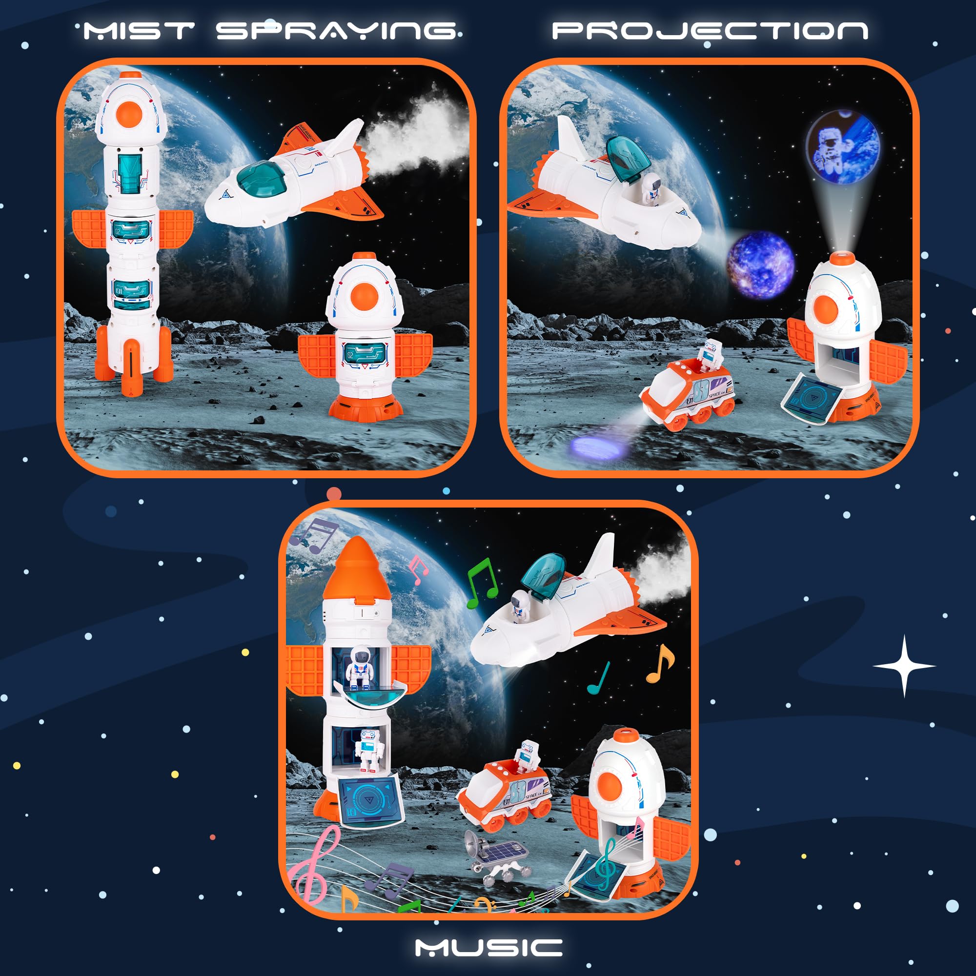 ArtCreativity Rocket Space Toys for Kids Ages 3-7 - LED Light & Sound Projection Rocket Ship with Mist Spray, Astronaut Figures & Rover - STEM Learning Space Shuttle Toy for Boys & Girls | Birthday Gift, Science Party, Pretend Play