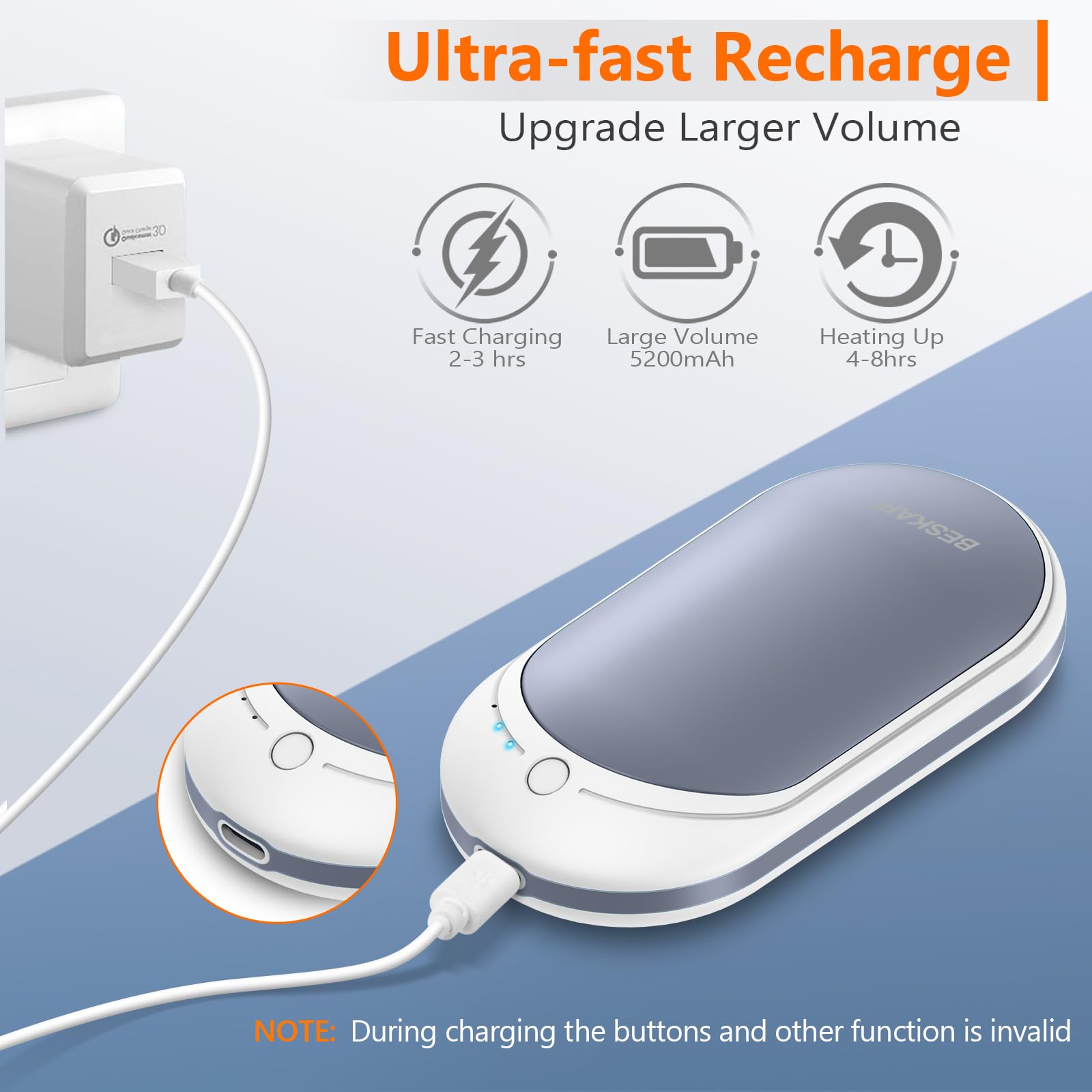 BESKAR Rechargeable Electric Hand Warmer 2 Pack - Portable Hand Warmers for Winter, Outdoor Activities, Camping & Hiking