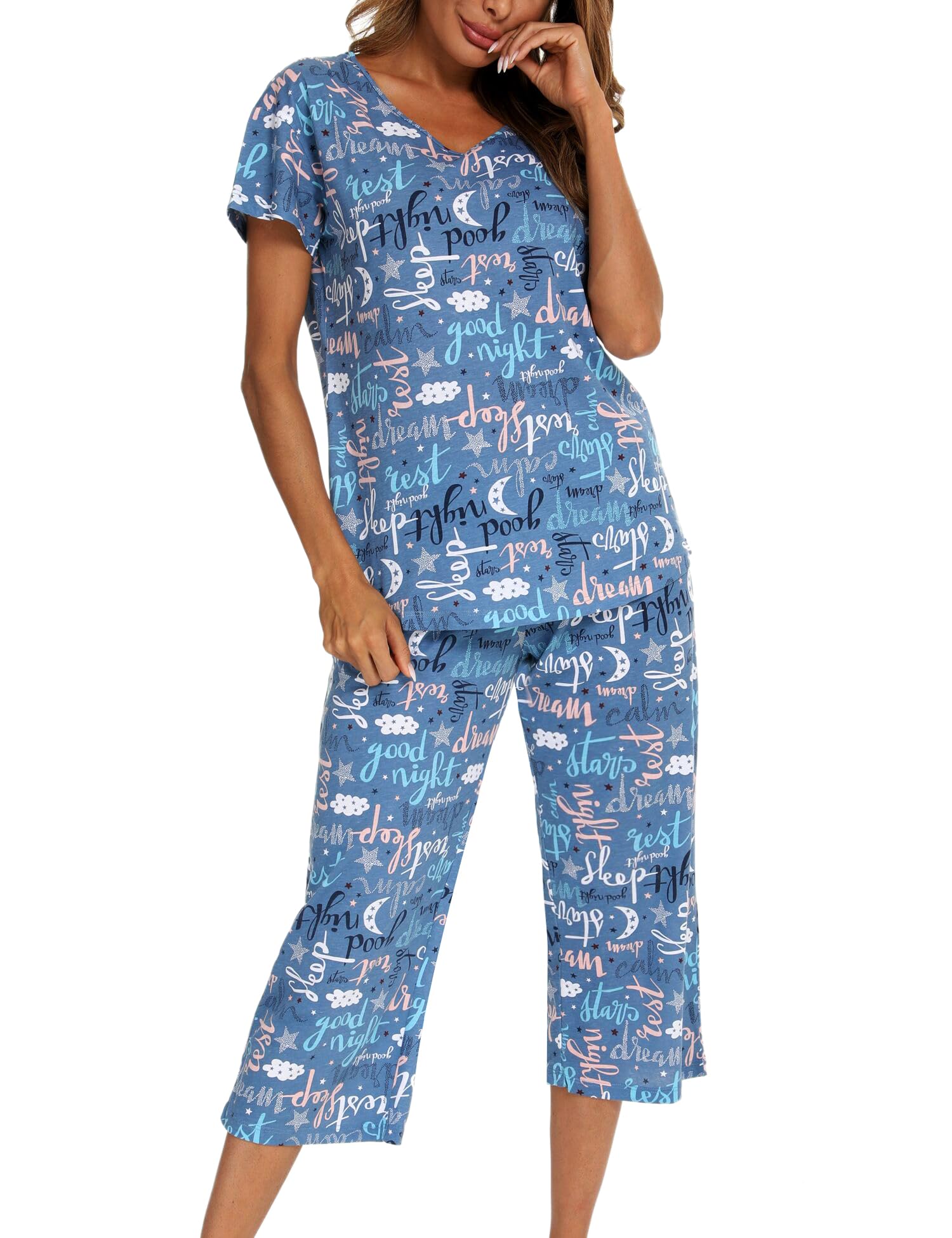 Cotton Pajama Set for Women - Sleepwear Tops & Capri Pants | Cozy Home & Lounge Wear