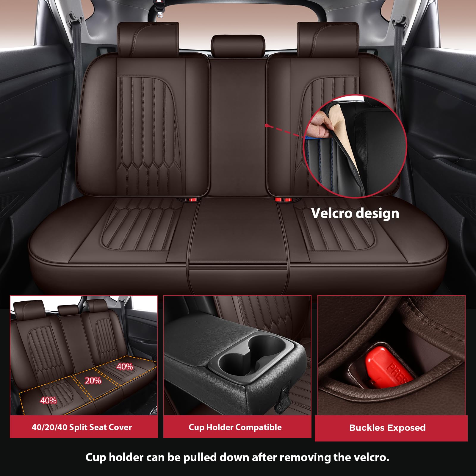Premium Faux Leather Car Seat Covers Full Set - Universal Waterproof Seat Protectors for Sedan, SUV & Pickup Trucks - Coffee Color - Perfect for Daily Commute, Road Trips & Family Travel