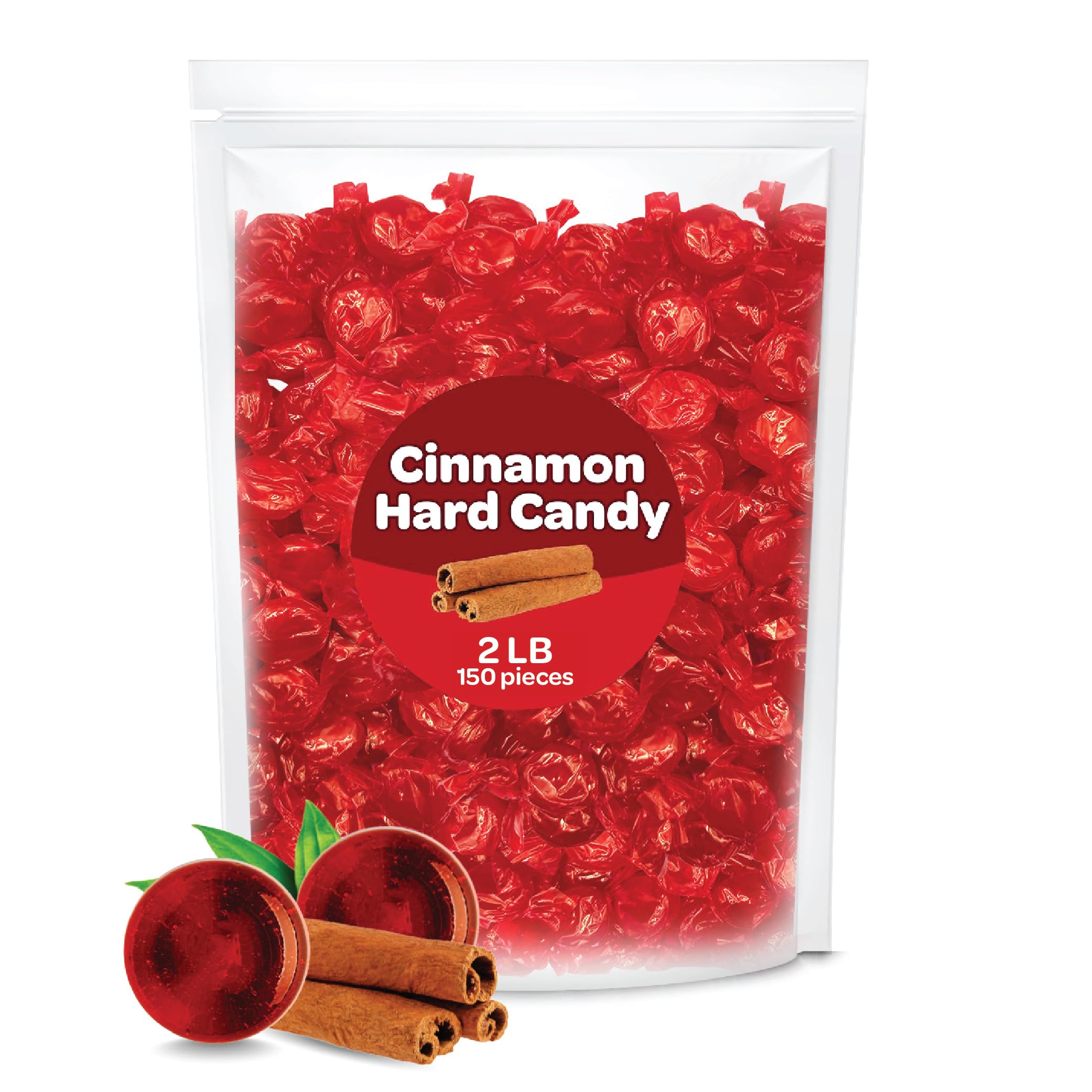 Premium Cinnamon Hard Candy Discs - 2 Pound Bulk Pack (Approx 150 Pieces) - Hot & Spicy Sweets for Parties, Office Treats, and Holiday Gift Baskets