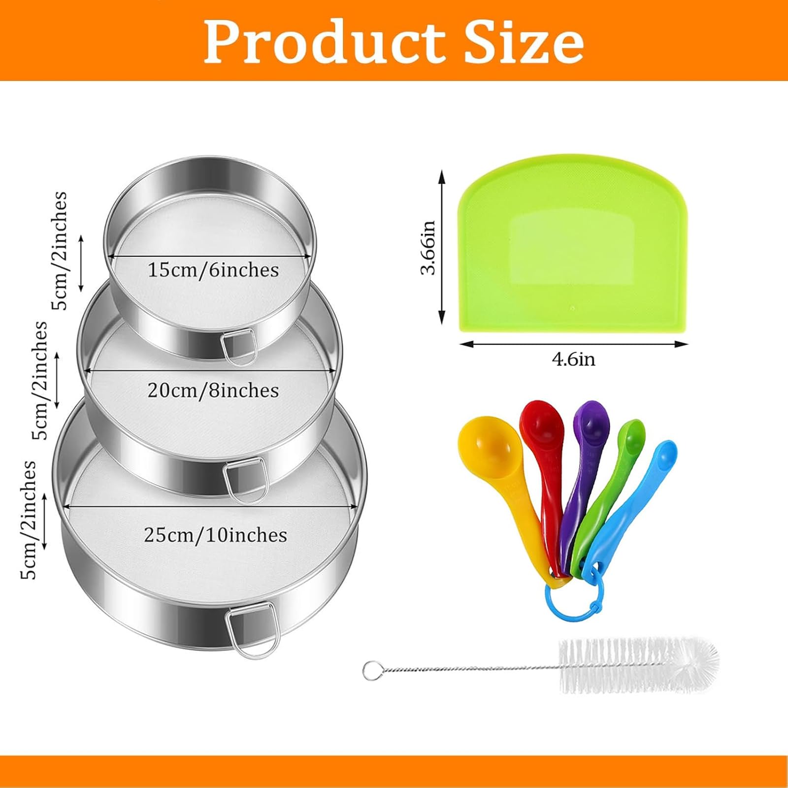 Premium Stainless Steel Flour Sifter for Baking - Fine Mesh Sieve with Hanging Ring & Dough Scraper - Perfect for Cakes, Breads, Cookies - Ideal Baking Gift for Home Bakers & Cooking Enthusiasts