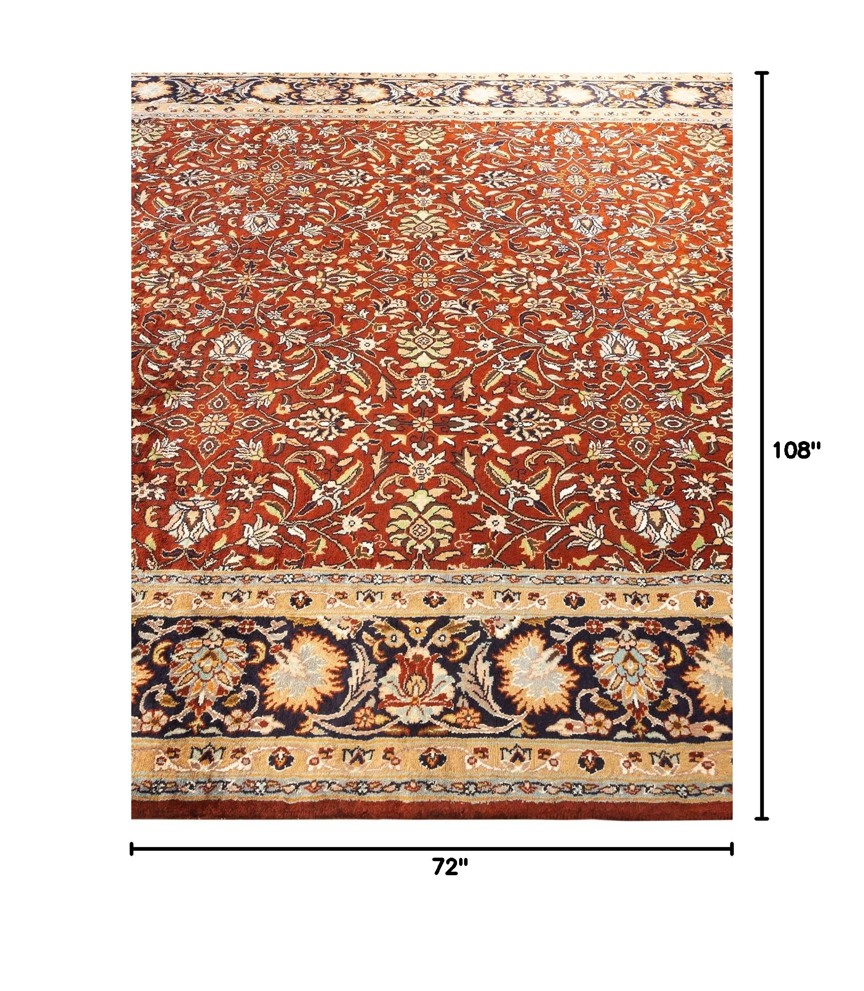 Handmade Wool Oriental Mogul Brown 6x9 Area Rug - Traditional Hand-Knotted Solo Rugs for Living Room, Bedroom & Dining Room Decor