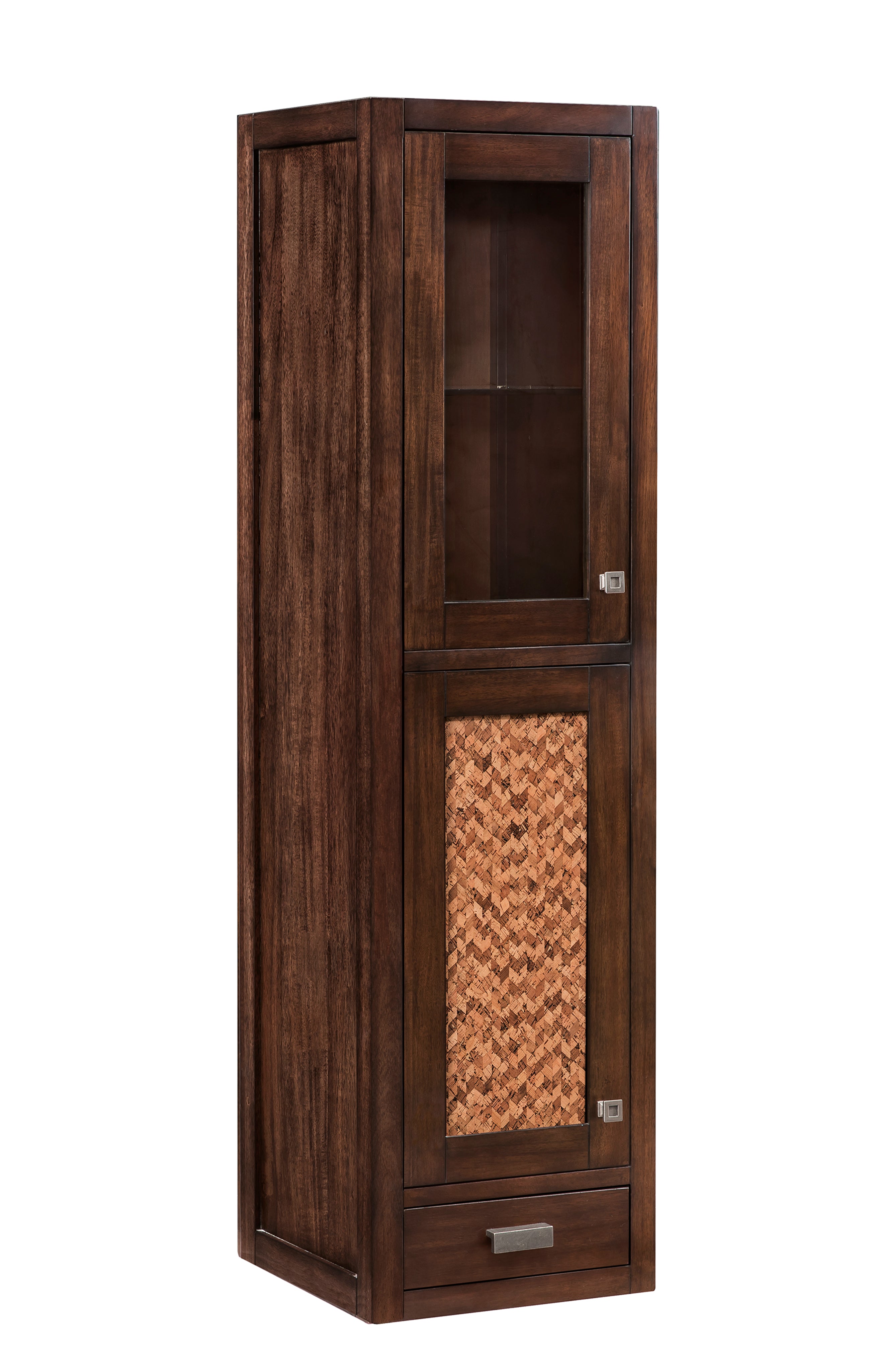 Addison 15-Inch Depth Grand Tower Hutch - Left Side Mid-Century Modern Acacia Wood Bookcase for Living Room & Office Storage