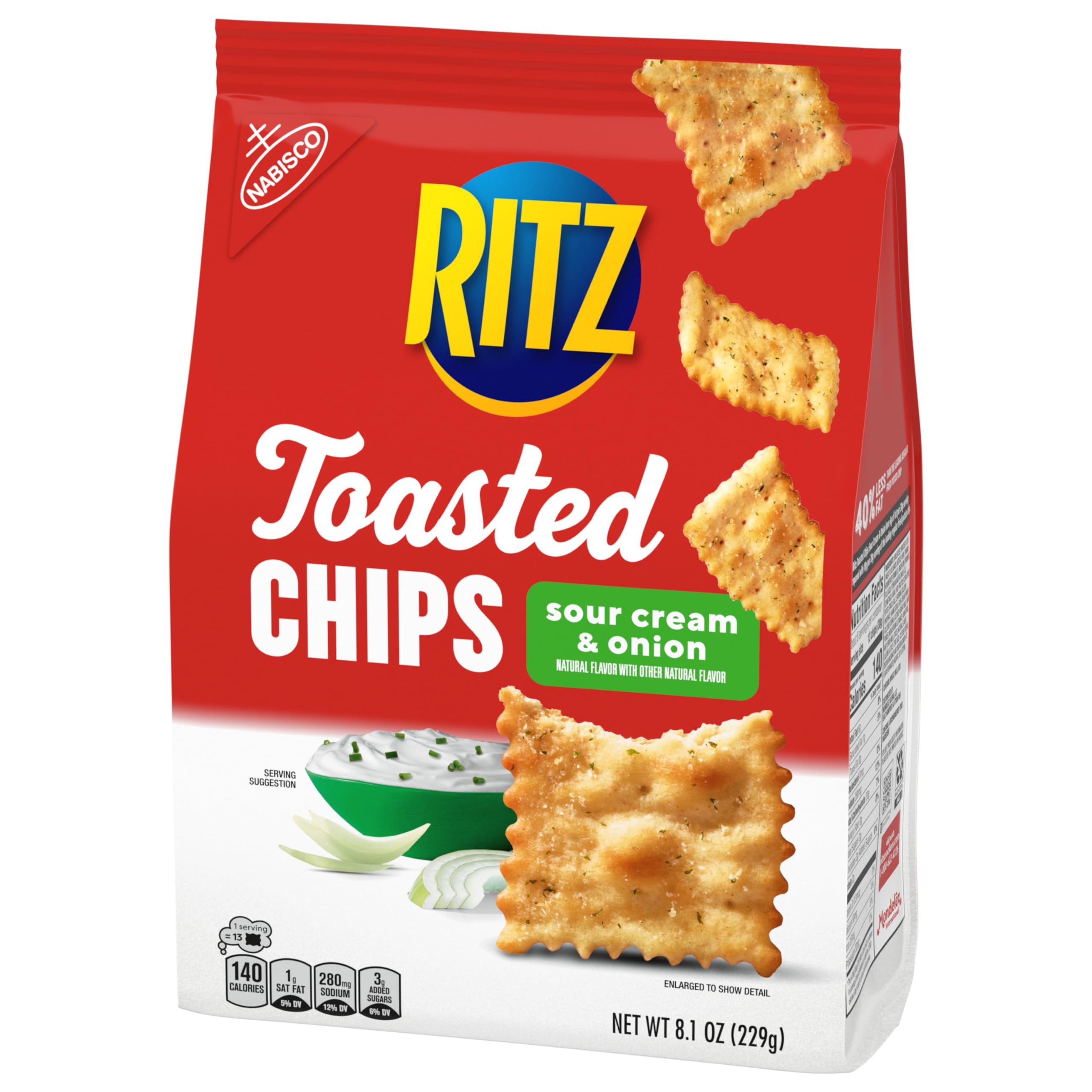 RITZ Toasted Chips Sour Cream and Onion Crackers - 6 Pack (8.1 oz Bags) | Bulk Party Snacks for Gatherings, Movie Nights & Office Break Rooms | Crunchy & Flavorful Baked Snack Chips