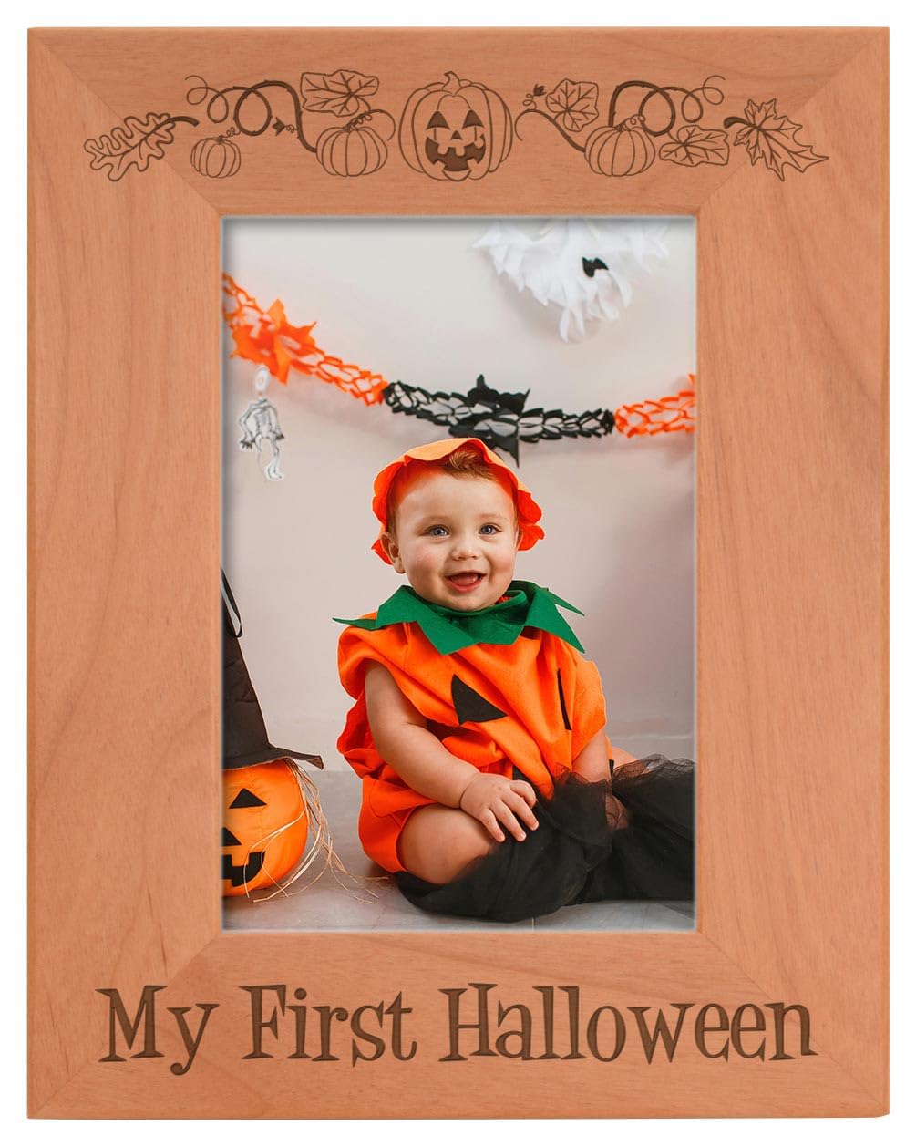 My First Halloween Baby Picture Frame - Wood Engraved 4x6 Portrait Photo Frame for Newborn Gifts | Perfect for Nursery Decor, Baby's First Halloween Keepsake & Family Memory Display