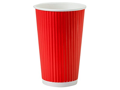500 Pack Red 16oz Insulated Groove Paper Cups - Made in USA, Straight Groove Design for Hot & Cold Drinks - No Sleeve Needed - Perfect for Coffee Shops, Parties, and Office Use