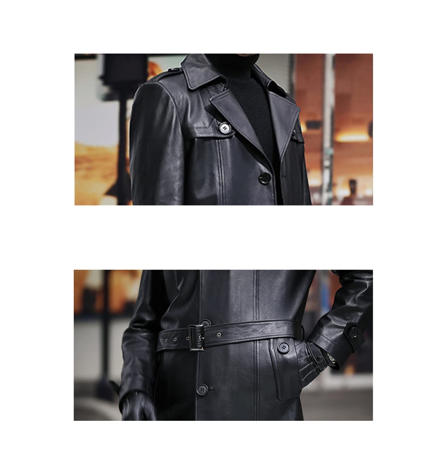 Men's Waterproof Faux Leather Blazer Jacket with Lapel & Belt - Long Sleeve Coat for Autumn & Spring | Office Wear, Casual Outfits, Date Night & Outdoor Activities