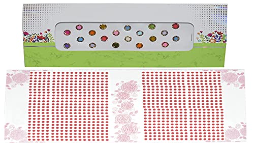 Round Stone Sticker Bridal Bindi Set for Wedding & Karva Chauth | Women & Girls Multicolor Bindis for All Skin Types | Multi Combo Bindi (Mamalove + Red Size 8) | Perfect for Indian Weddings, Festivals & Special Occasions