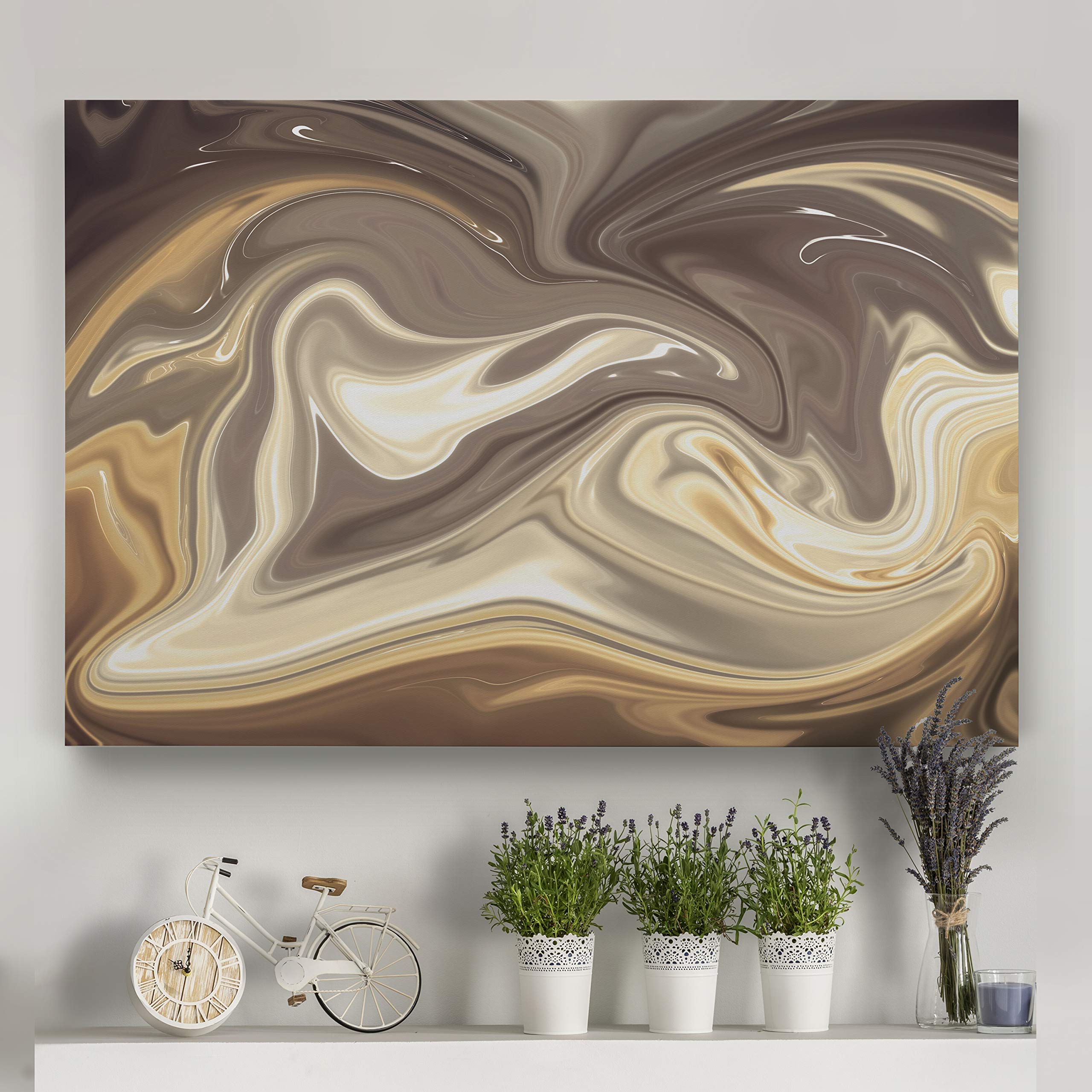 Hot Chocolate Marble Pattern Gallery Wrapped Canvas Wall Art - Modern Home Decor for Living Room, Bedroom & Office
