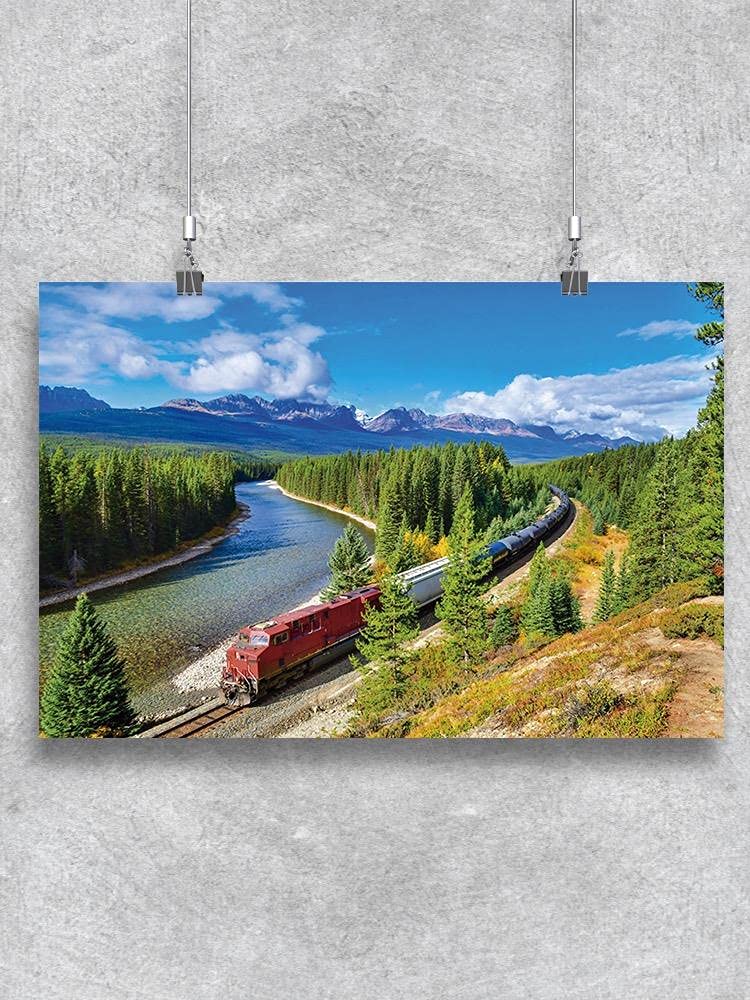 Red Freight Train Moving Poster - Vintage Railway Wall Art Decor for Kids Room, Office & Home - Perfect for Train Enthusiasts & Nursery Decor