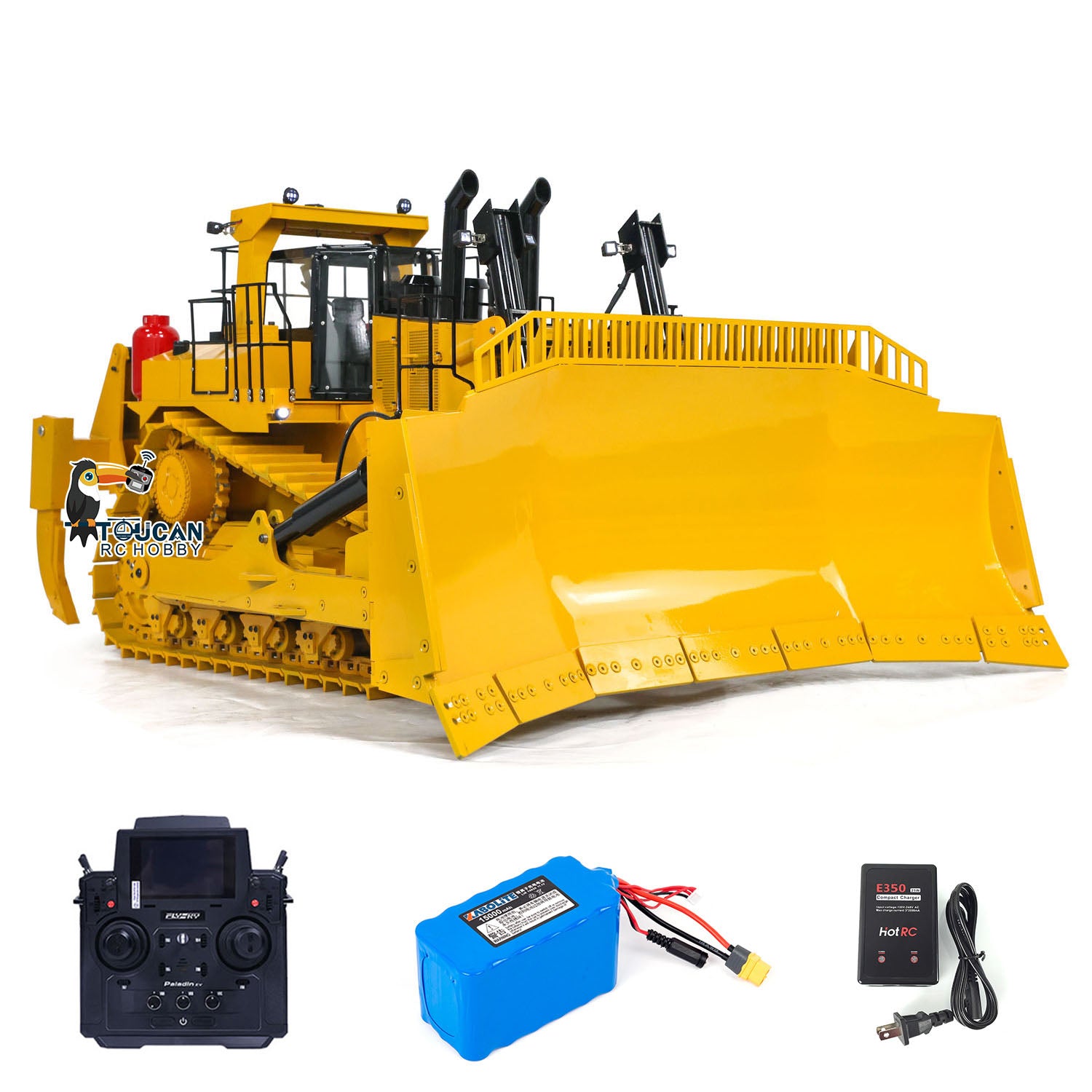 TOUCAN 110KG D11T 1/10 Scale RC Hydraulic Bulldozer - Heavy Duty Metal Remote Control Construction Dozer with 3 Plows - Ready to Run for Backyard Construction, Crawler Tractor Racing & RC Enthusiasts