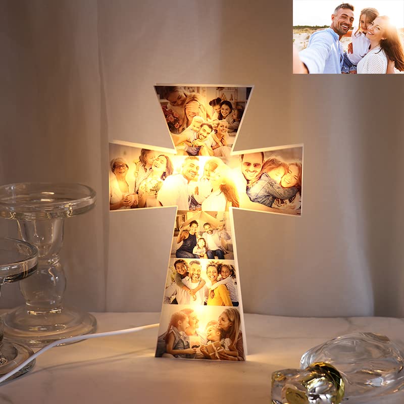 Custom LED Photo Light Up Cross Decoration - Personalized Acrylic Picture Night Light Gift for Dad, Father's Day, Men, Husband, Grandpa, Papa, Boyfriend - Perfect for Bedroom, Home Decor, Christmas, Baptism, Religious Gifts