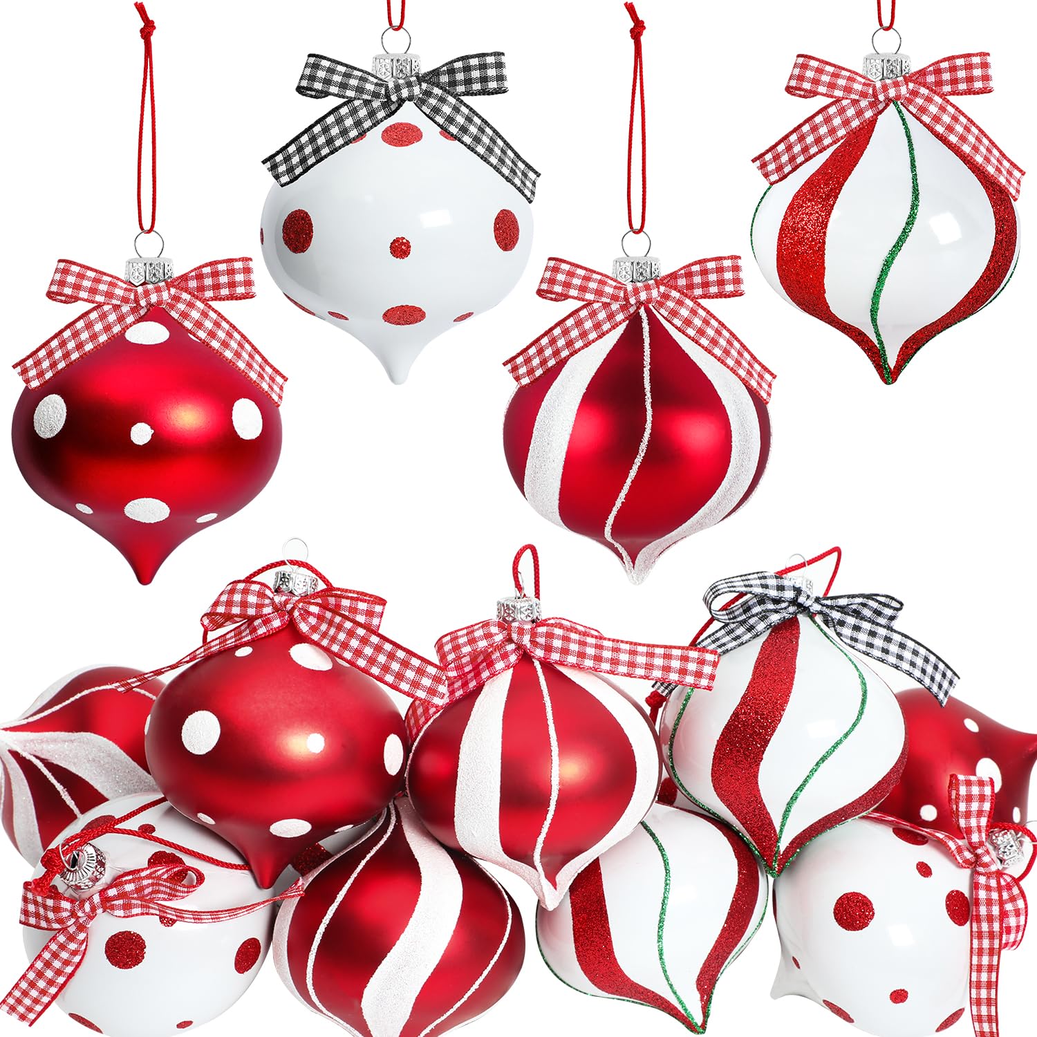12 Pcs Peppermint Candy Ornament Set - 3.5 x 2.7 Inch Christmas Tree Decorations, Candy Cane Balls for Holiday Party, Home & Xmas Tree Decor - Perfect for Christmas Gifts, Stocking Stuffers & Festive Decor