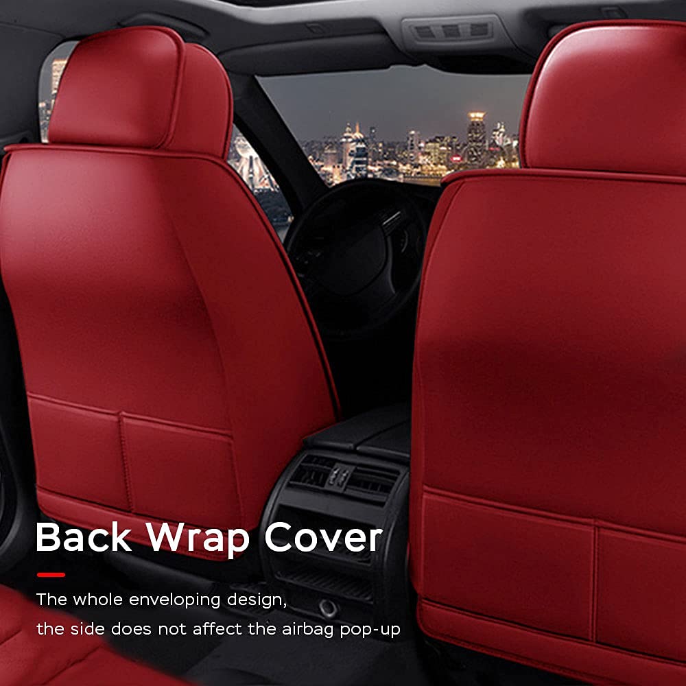 2016-2019 Chevrolet Camaro Leather Seat Covers - 5-Piece Full Set, Waterproof & Breathable, Airbag Compatible (Red) - Perfect for Car Protection & Comfort