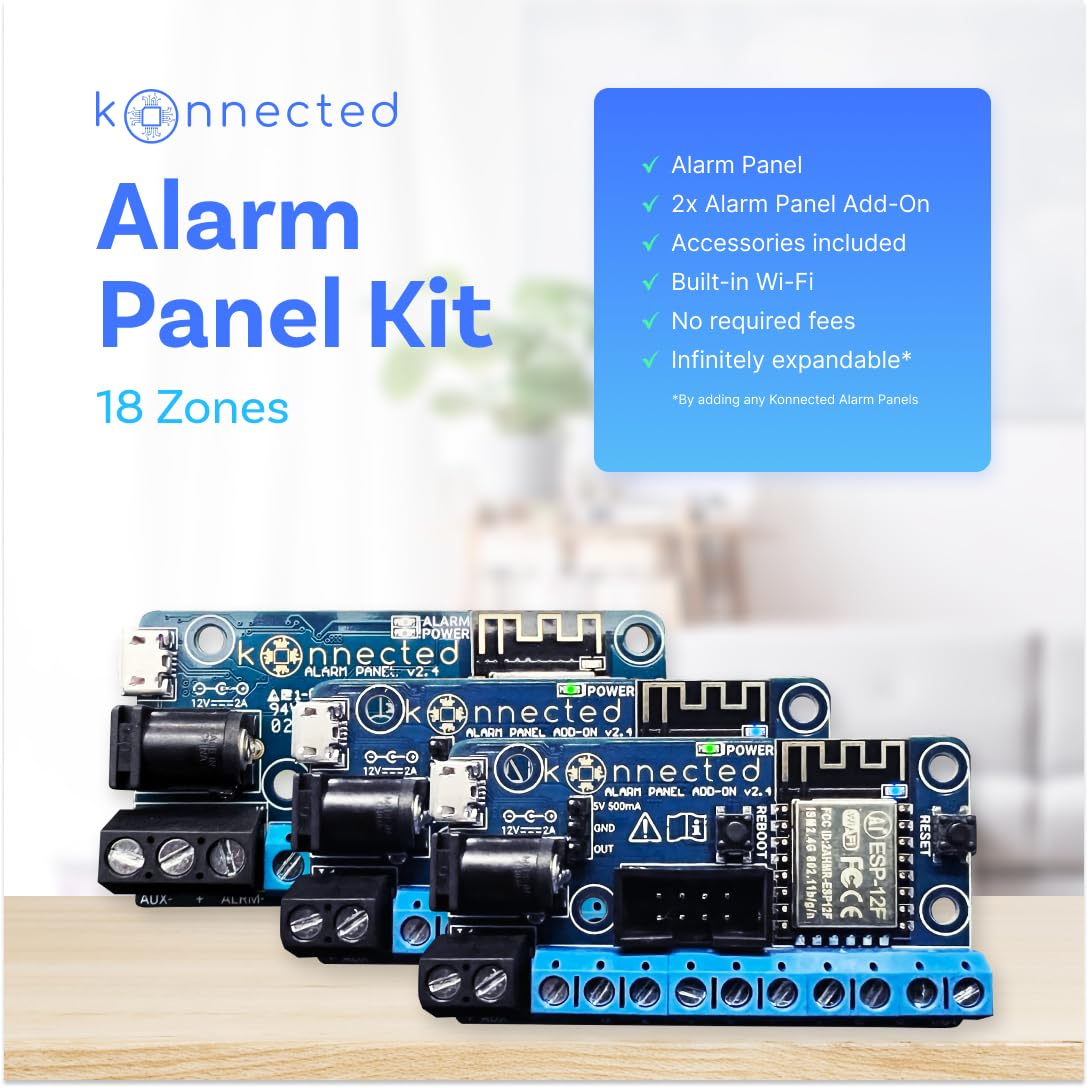 18-Zone Wired Smart Alarm Panel Kit - Konnected Alarm Panel for Smart Home Security | Works with SmartThings, Alexa & Home Assistant | No Batteries or Monthly Fees | Wi-Fi Enabled | Perfect for Home Automation & DIY Security Upgrades