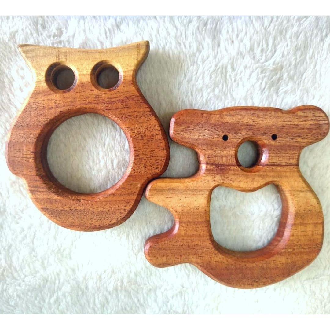 Organic Neem Wood Teether Set for Babies - Koala & Owl Design | Natural Teething Relief for Infants | Safe & Non-Toxic Baby Teething Toys | Perfect for Soothing Sore Gums at Home or On-the-Go