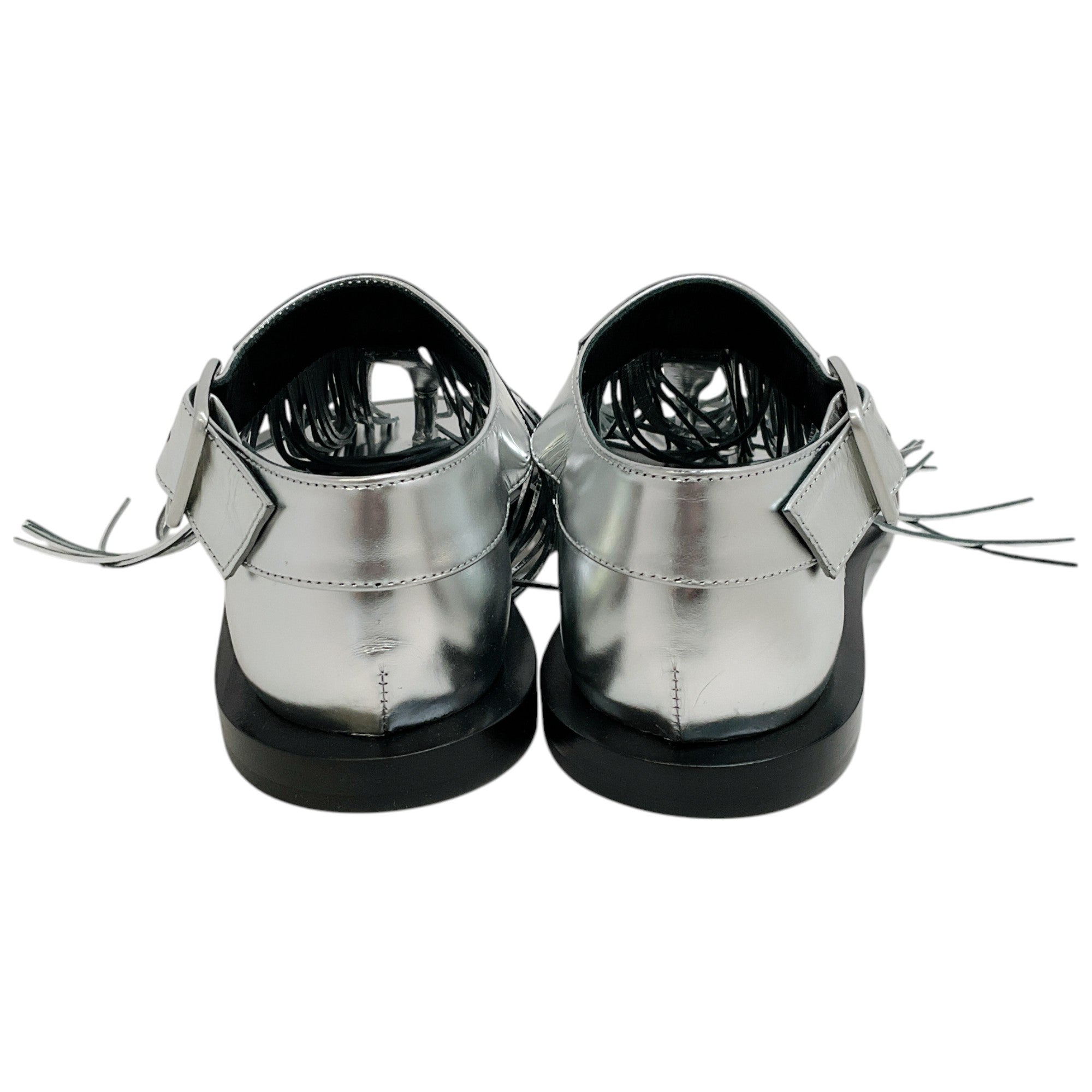 Jil Sander Women's Silver Leather Fringed Sandals - Stylish Summer Slide Sandals for Beach, Vacation & Casual Outings