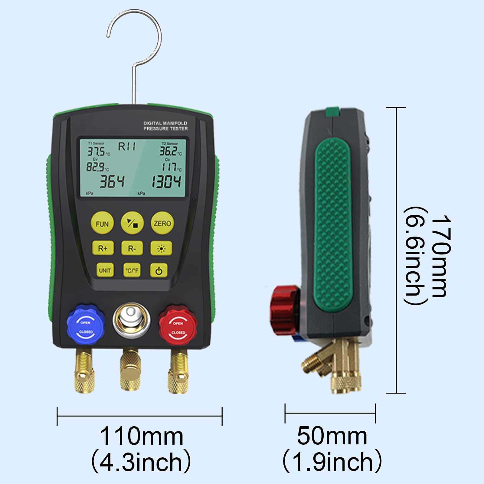 PLAYOCCAR Digital HVAC Manifold Gauge Set - Refrigeration Vacuum Pressure Temperature Diagnostic Tester Kit for AC & Refrigerator Maintenance | Professional HVAC Tools for Air Conditioner Repair & Refrigerant Charging