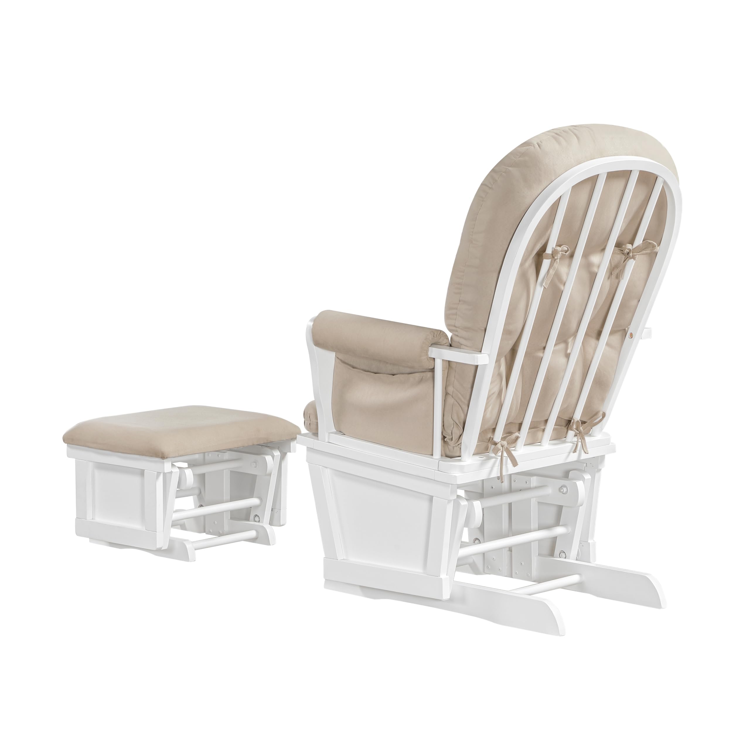 Lennox Furniture Glider Rocker Combo - White & Beige Upholstered Nursery Rocking Chair with Smooth Gliding Motion for Baby Nursery, Living Room, or Bedroom