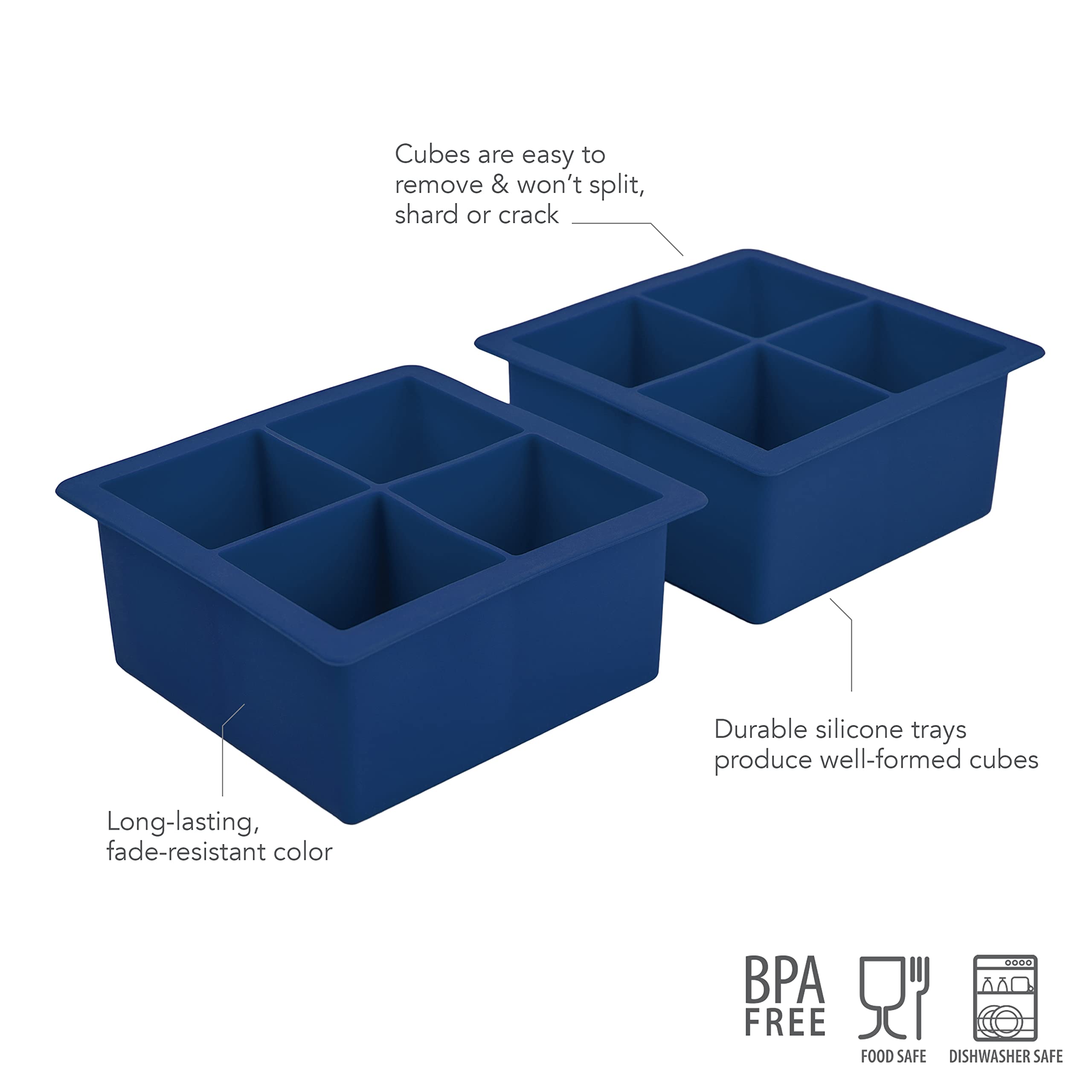 Tovolo Elements XL Ice Cube Tray Set of 2 - Silicone Ice Trays for Whiskey, Bourbon & Cocktails | Extra Large BPA-Free Cubes | Dishwasher Safe | Perfect for Home Bars, Parties & Entertaining | Blueberry