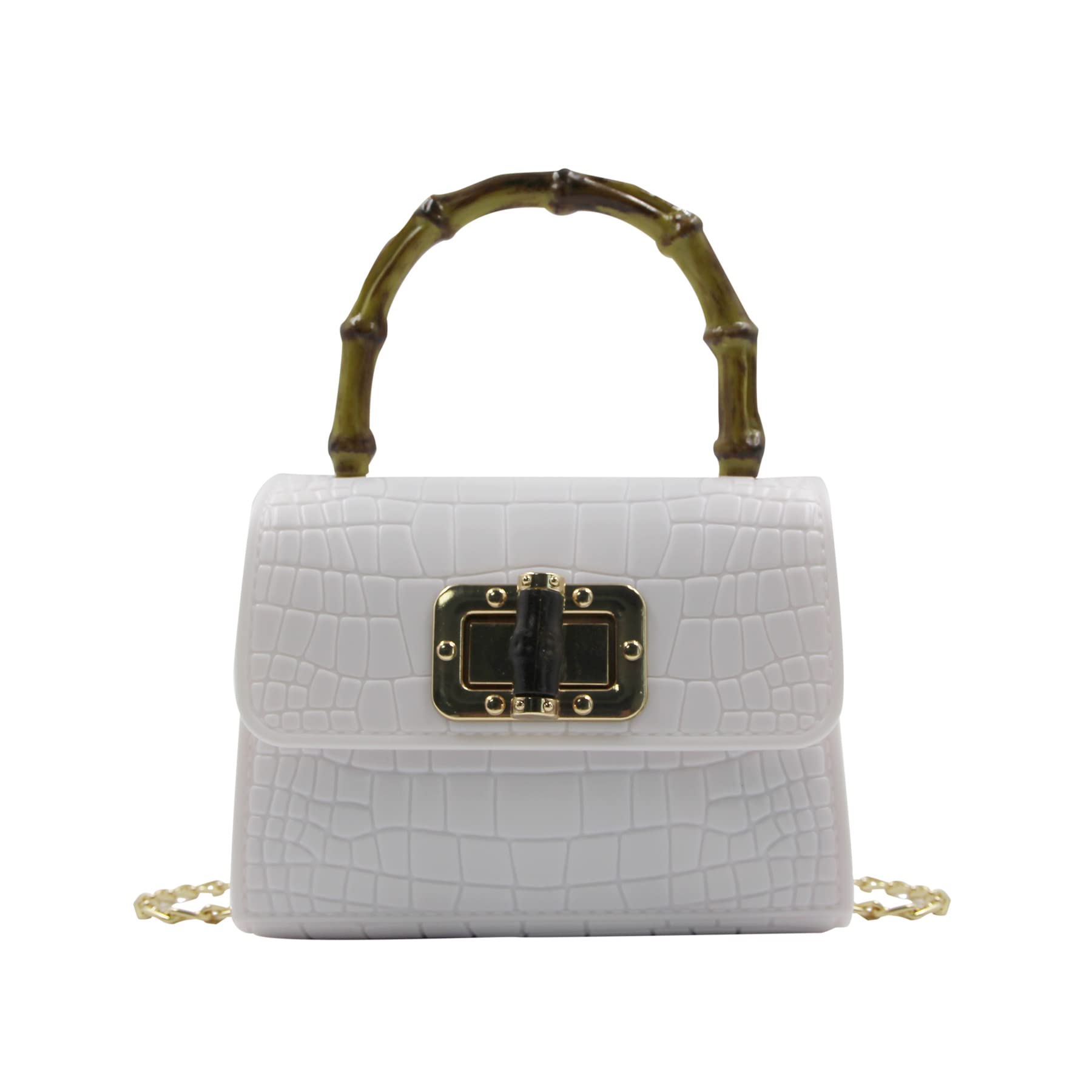 Vintage Women's Handbags - Elegant Jelly Purse with Bamboo Top Handle, Small Crossbody Satchel for Evening Parties, Date Night & Special Occasions (White)
